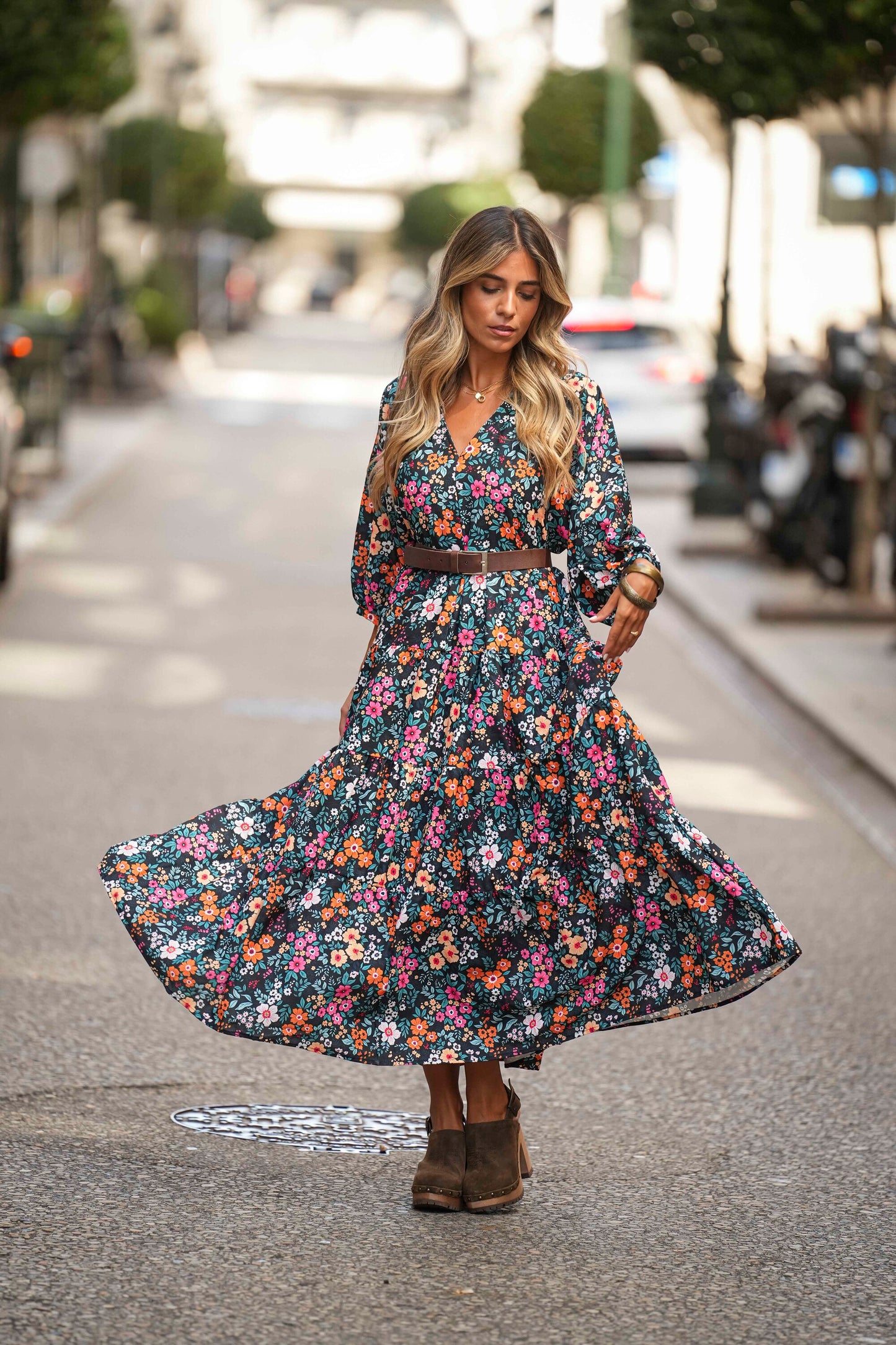 Vestido comprido estampado floral