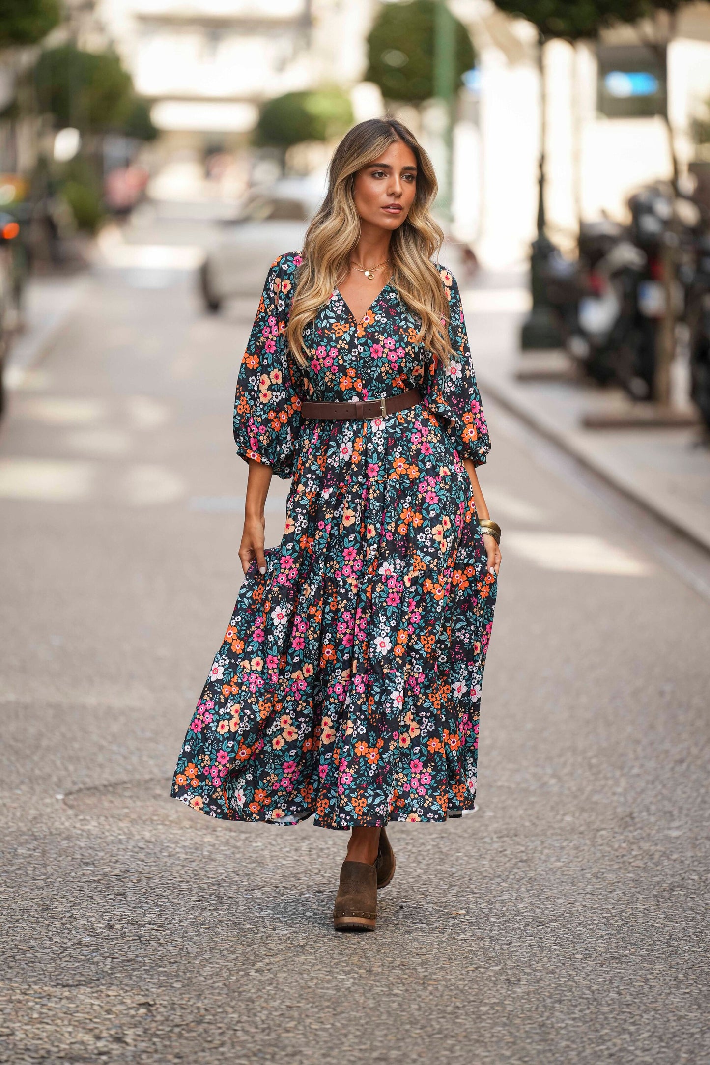 Long floral printed dress