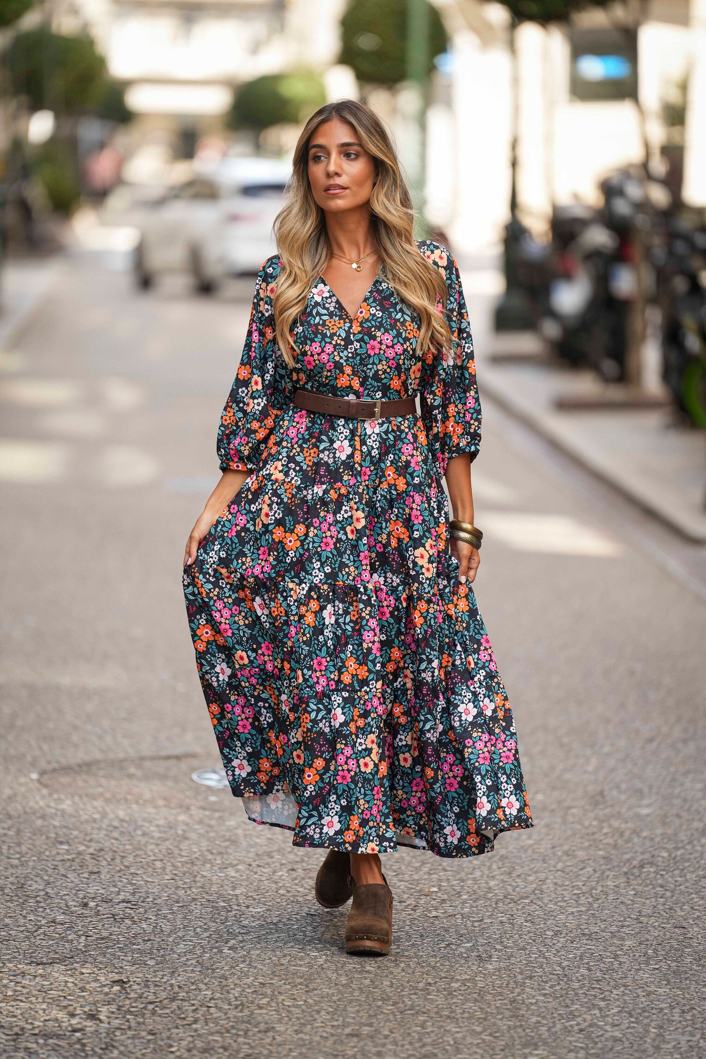 Long floral printed dress