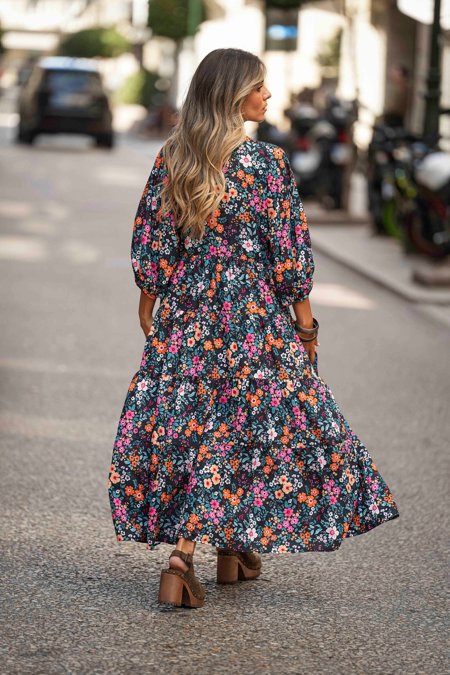 Vestido comprido estampado floral