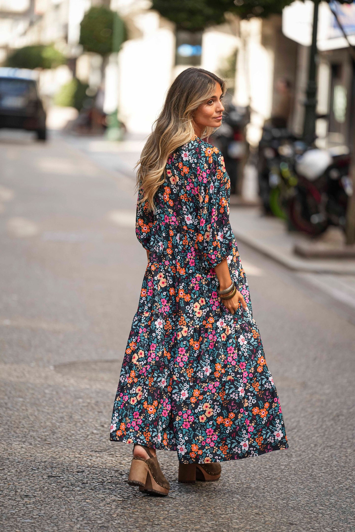 Vestido comprido estampado floral