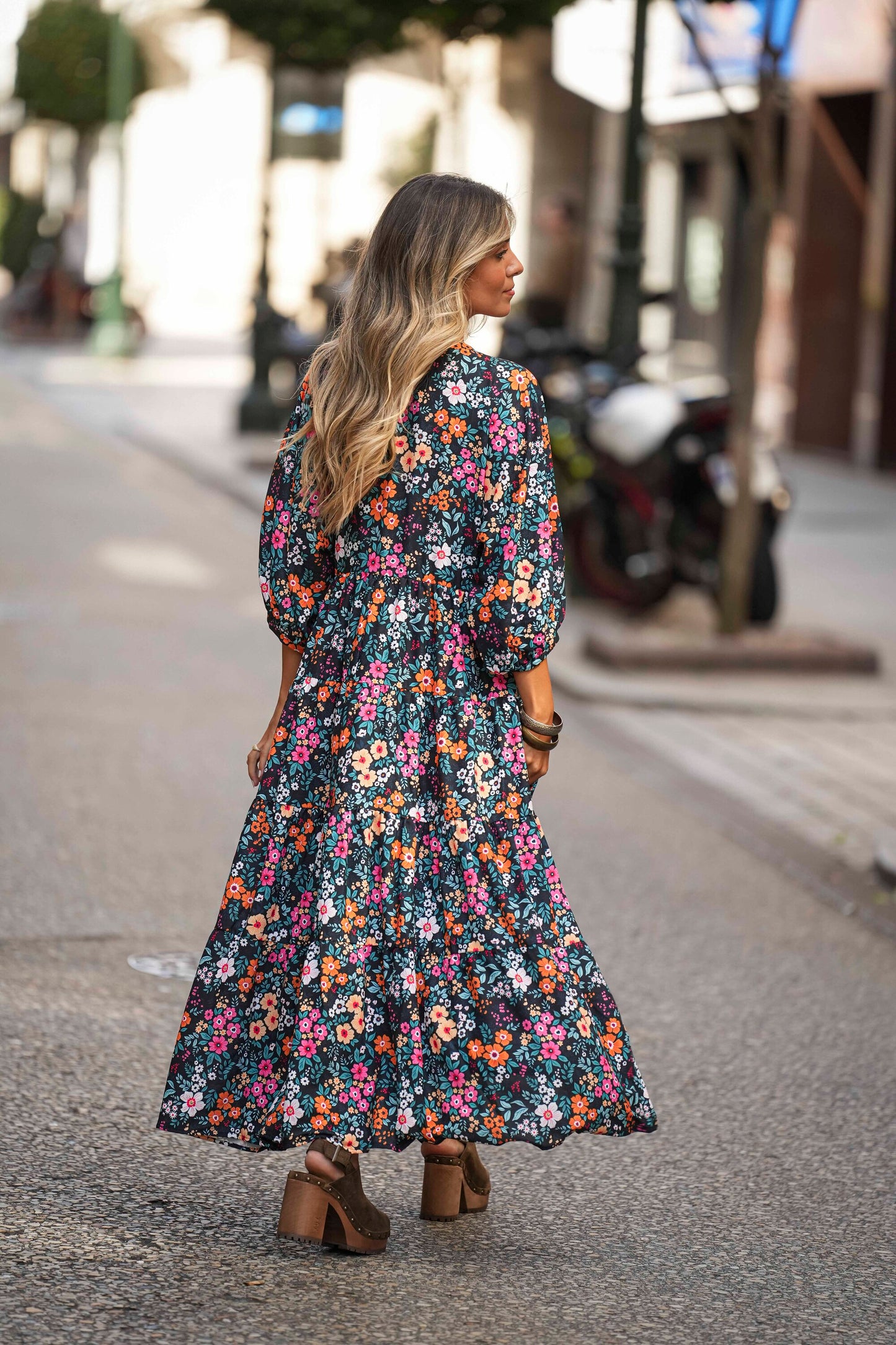 Vestido comprido estampado floral