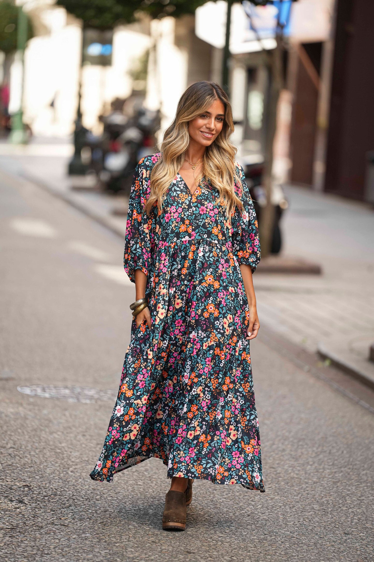 Long floral printed dress