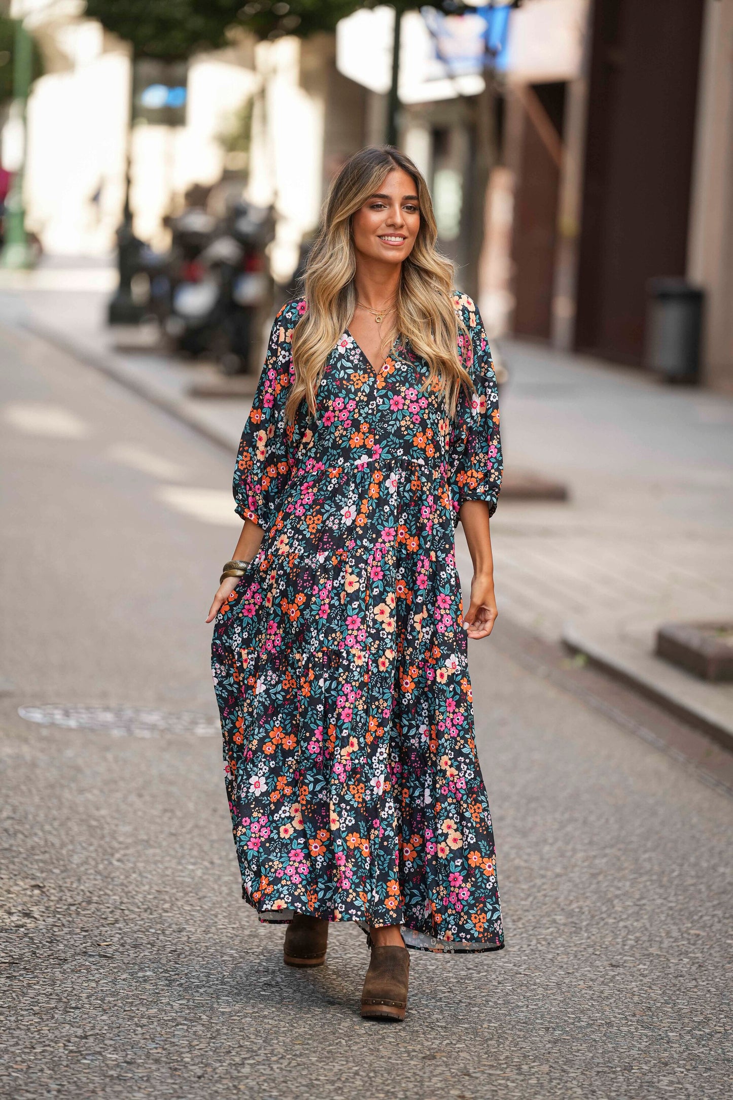 Vestido comprido estampado floral