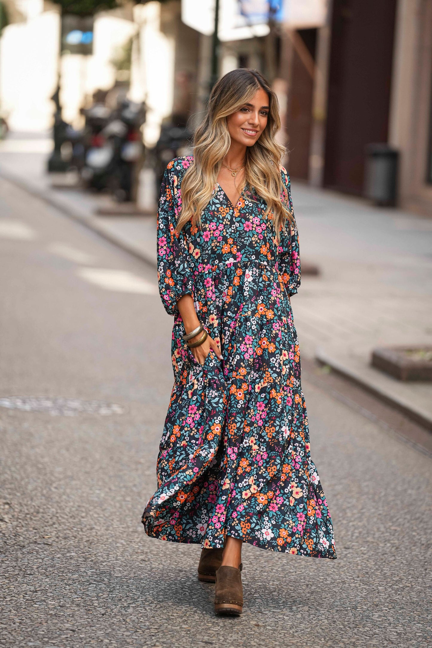 Vestido comprido estampado floral