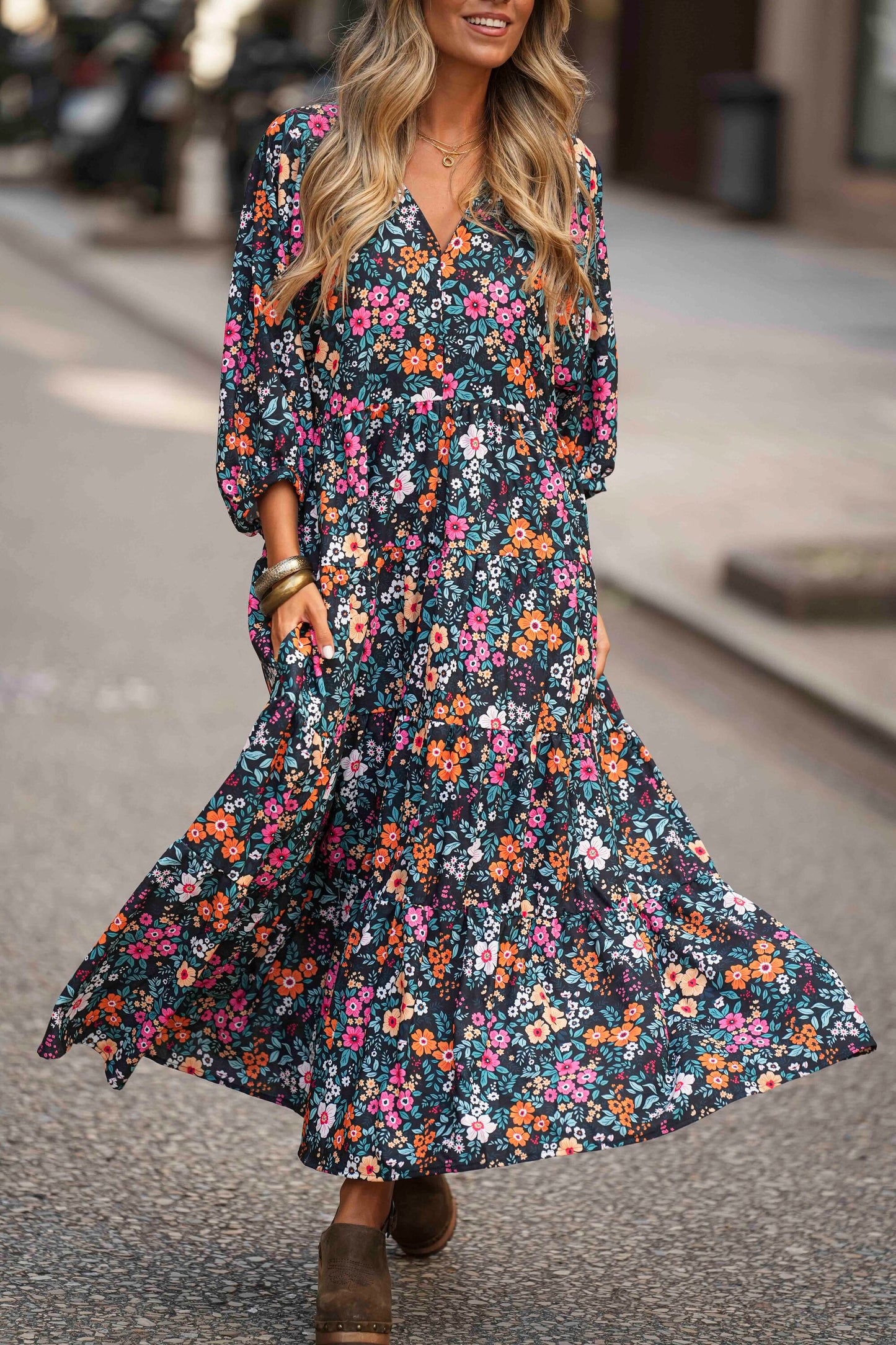 Long floral printed dress