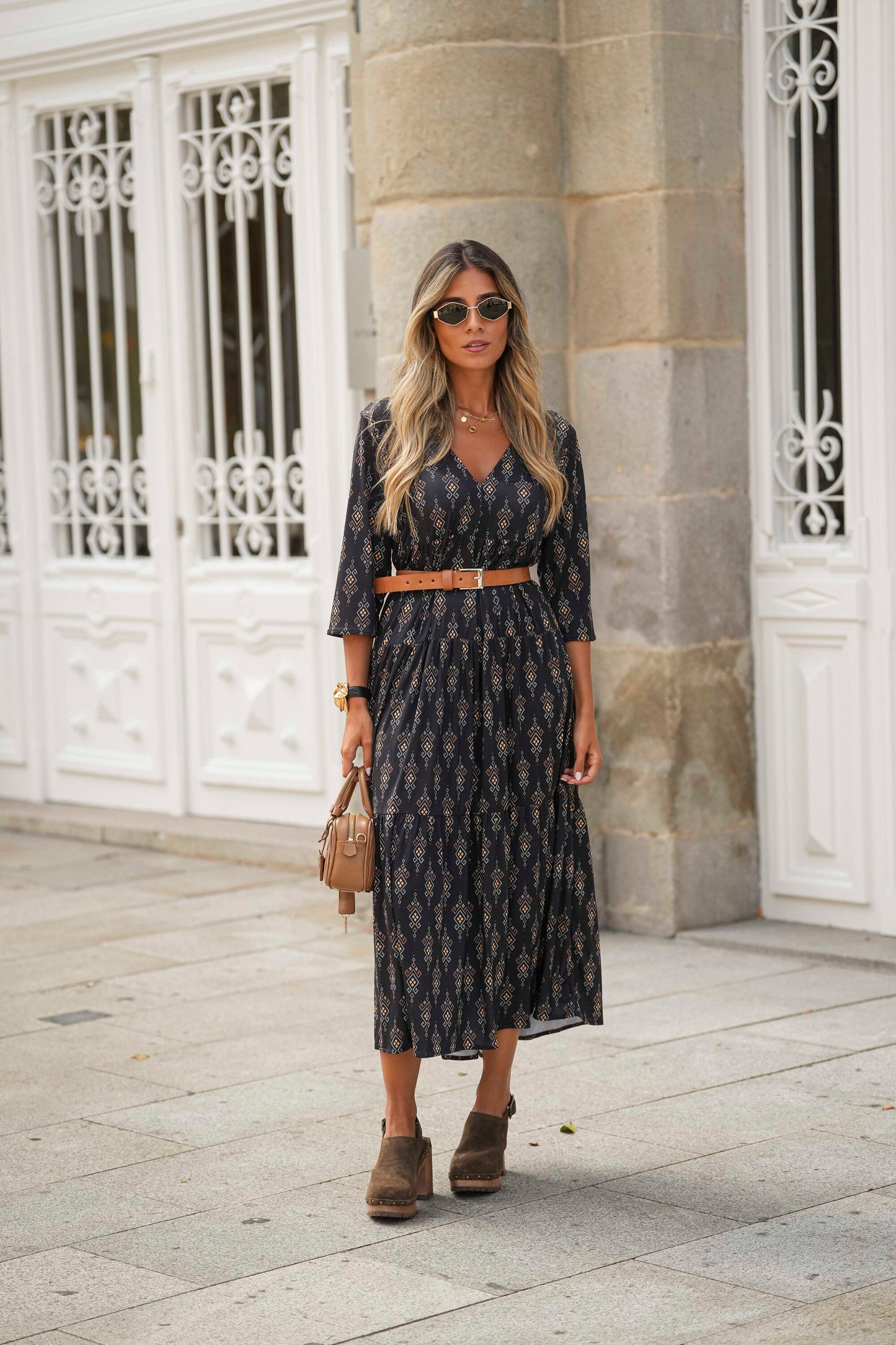 Long dress in printed knit