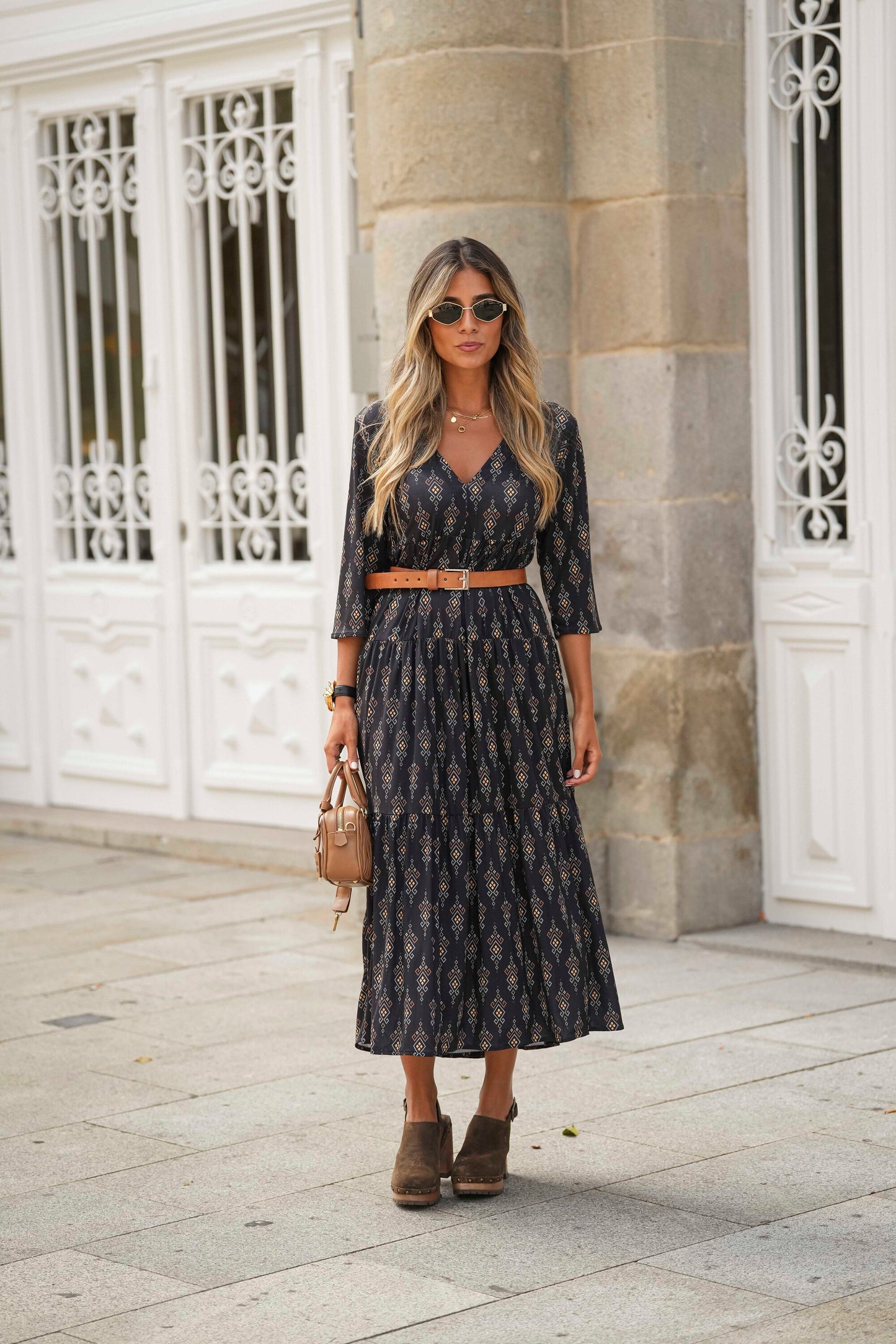 Long dress in printed knit