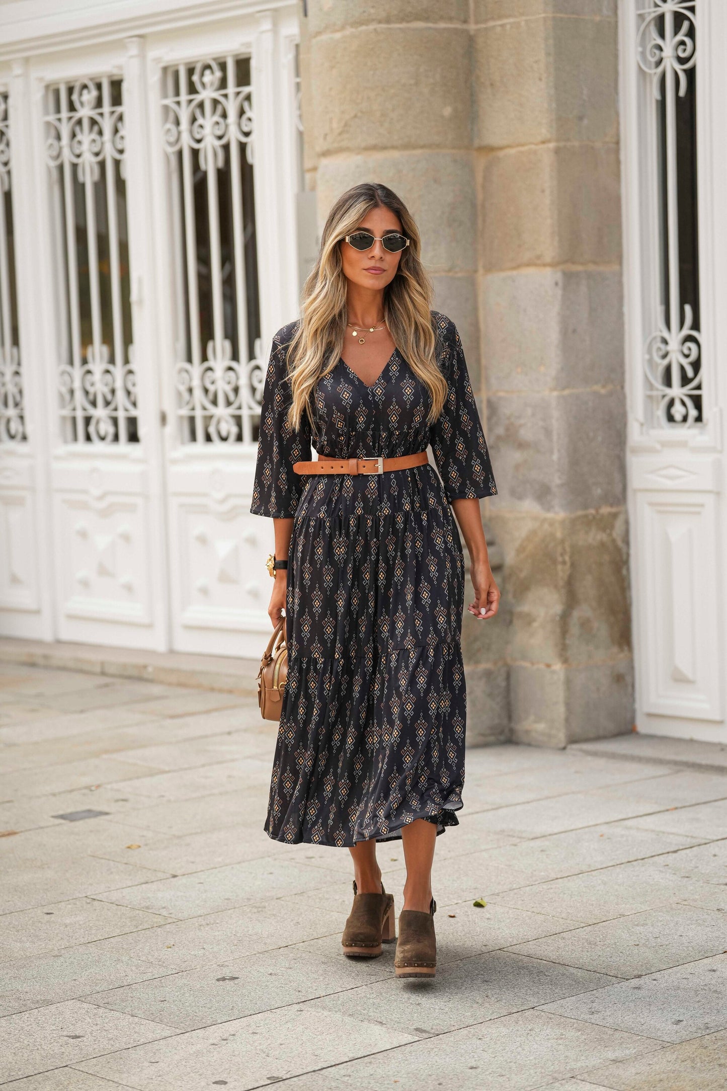 Long dress in printed knit