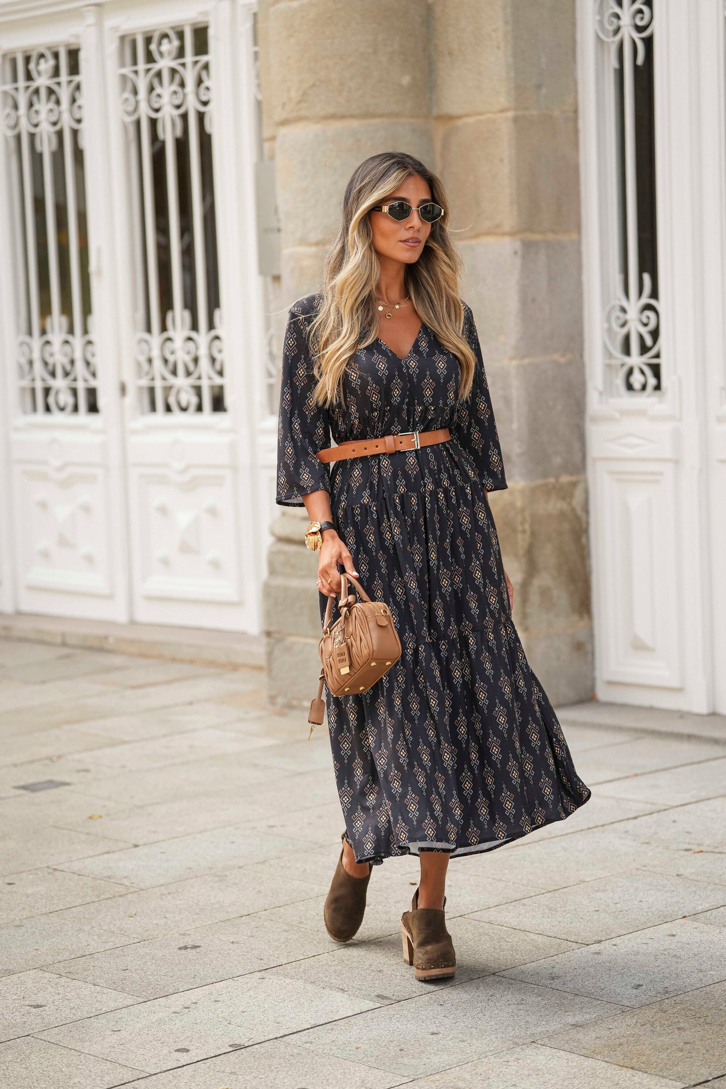 Long dress in printed knit