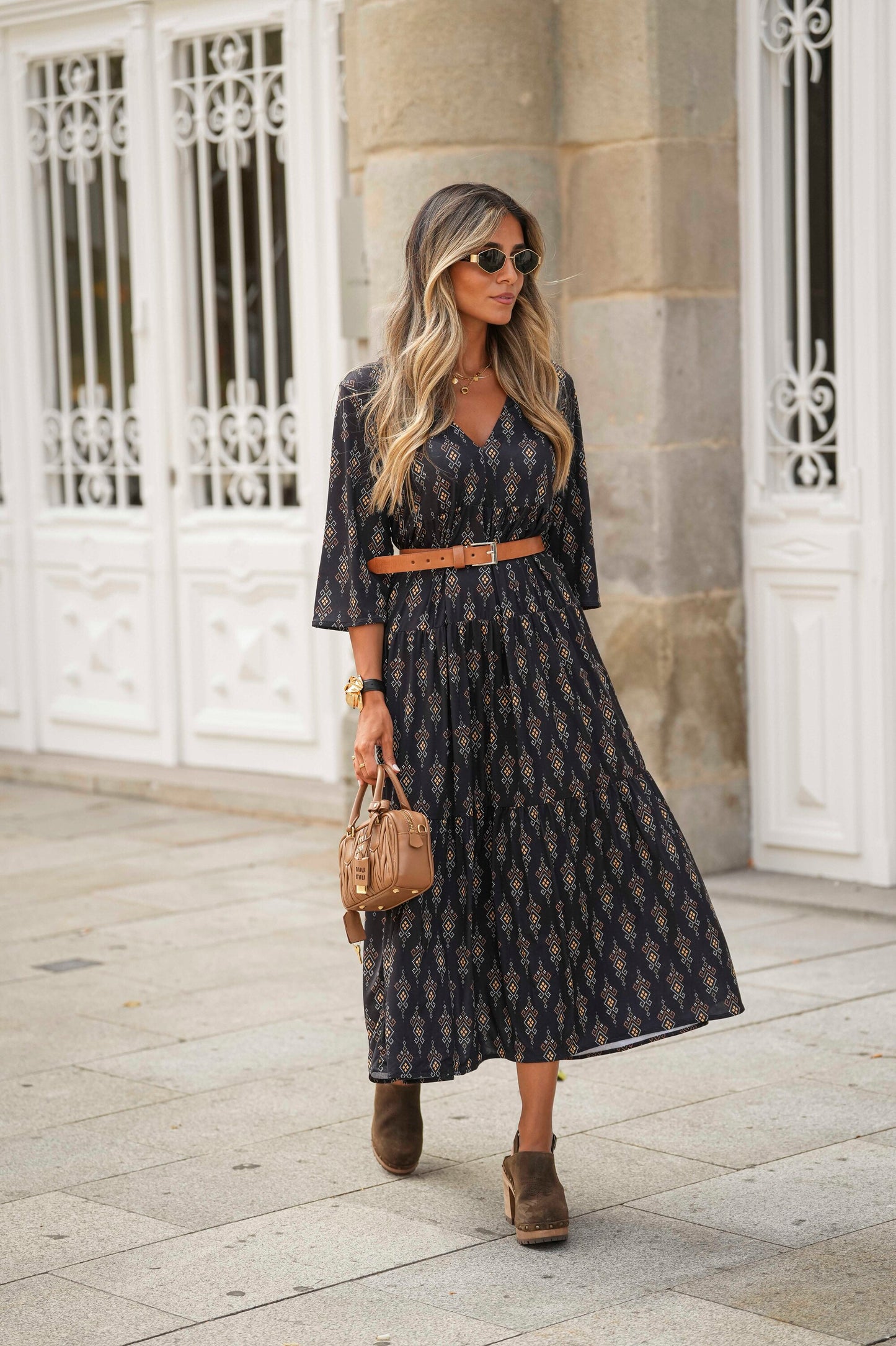 Long dress in printed knit