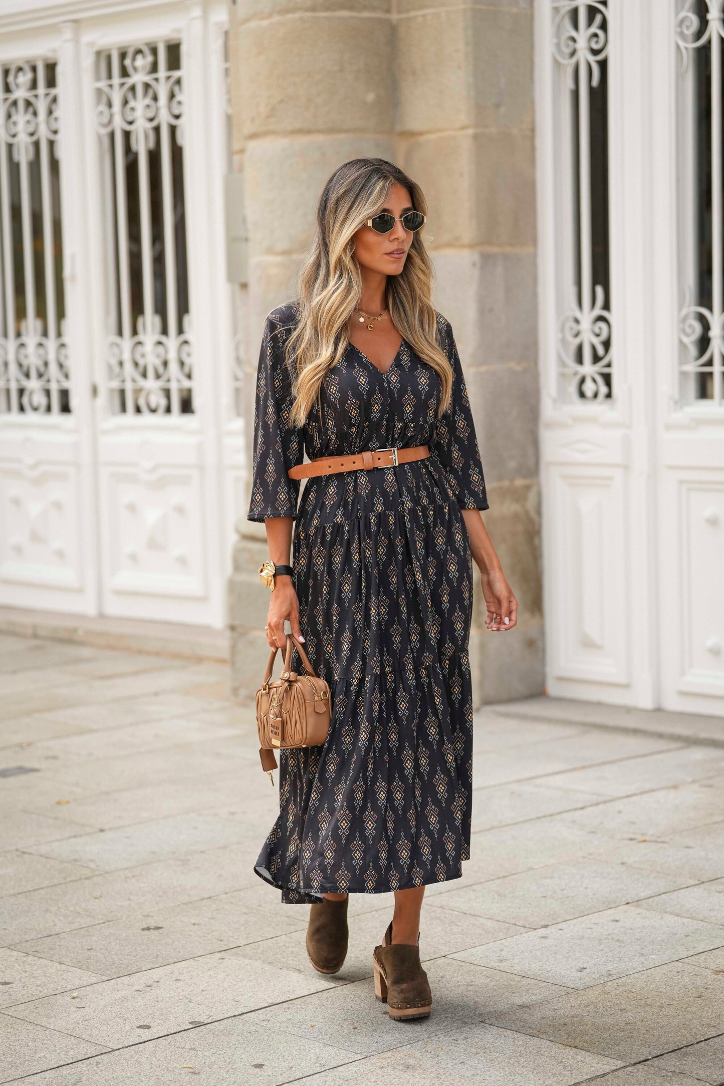 Long dress in printed knit