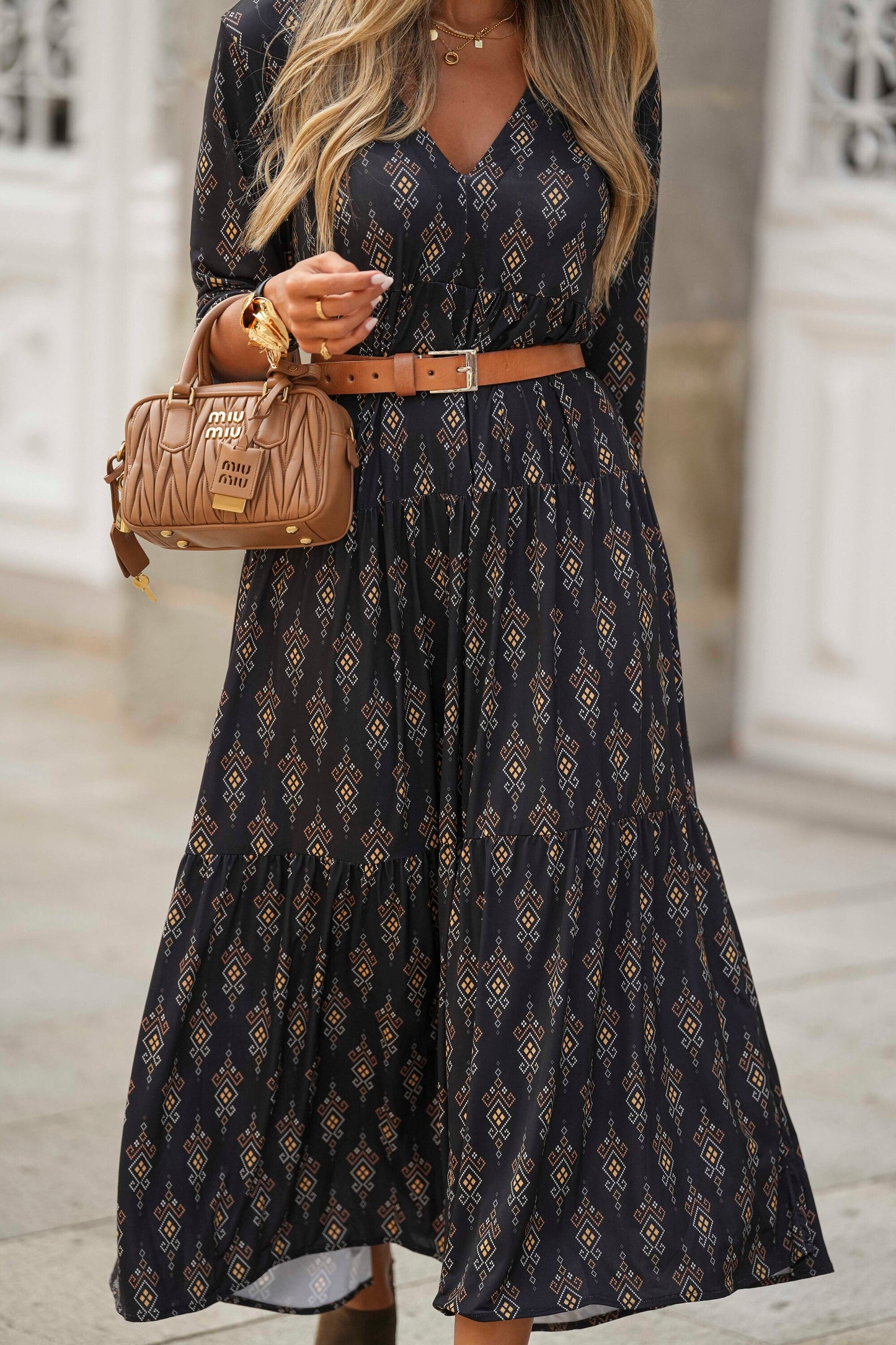 Long dress in printed knit