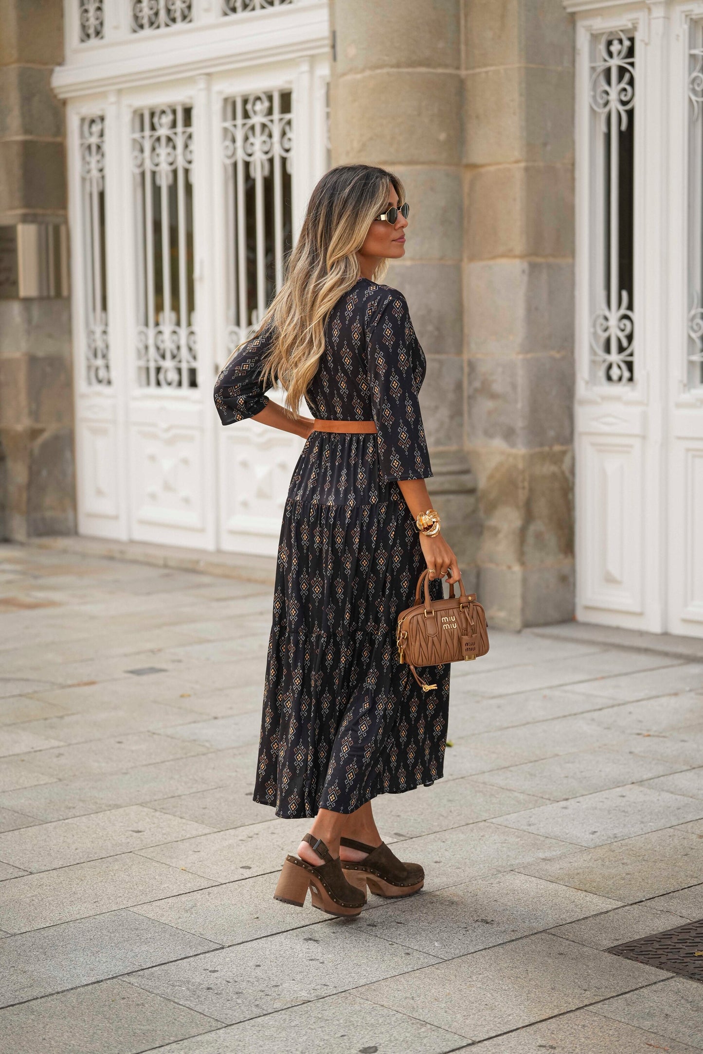 Long dress in printed knit