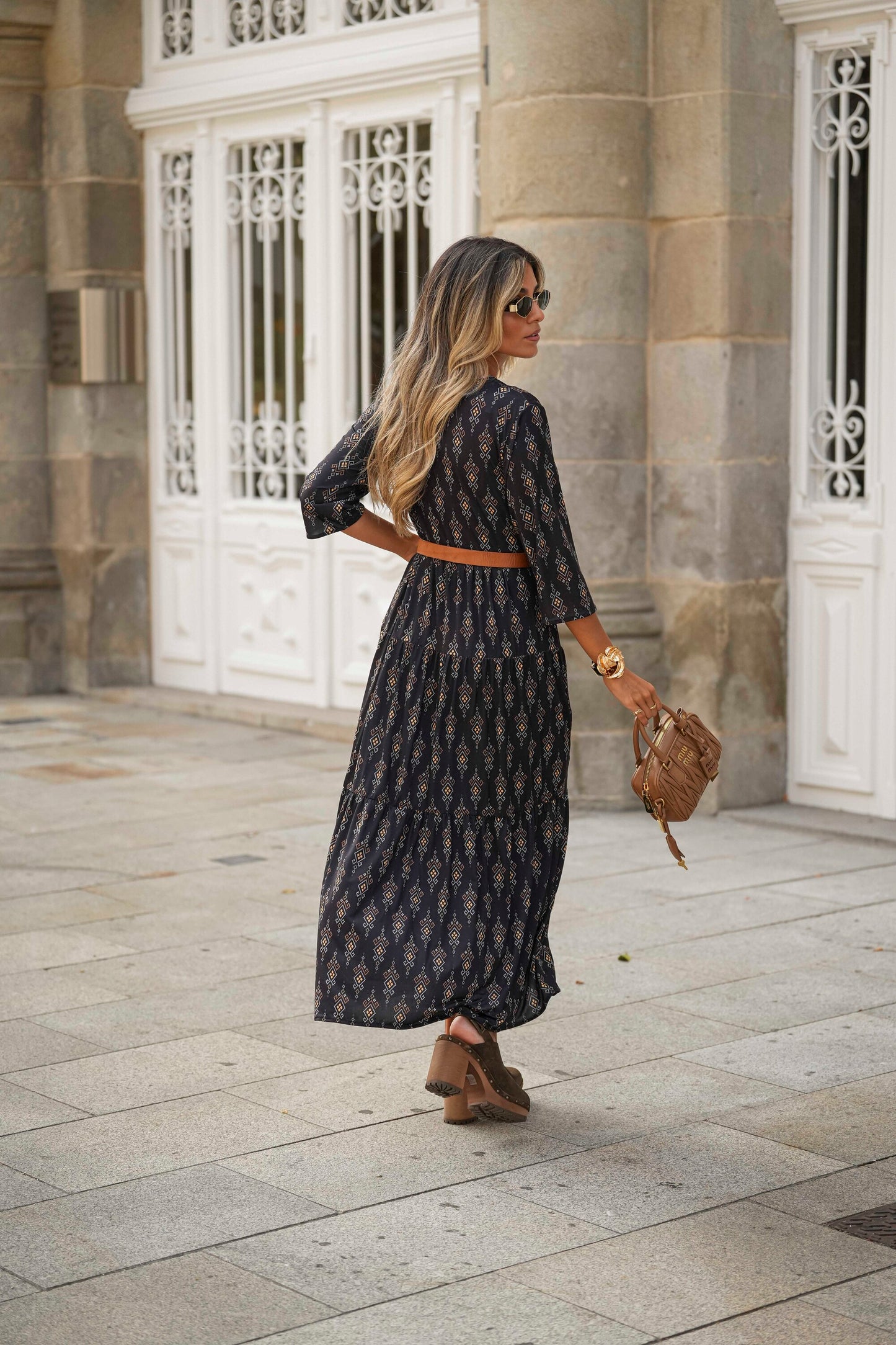 Long dress in printed knit