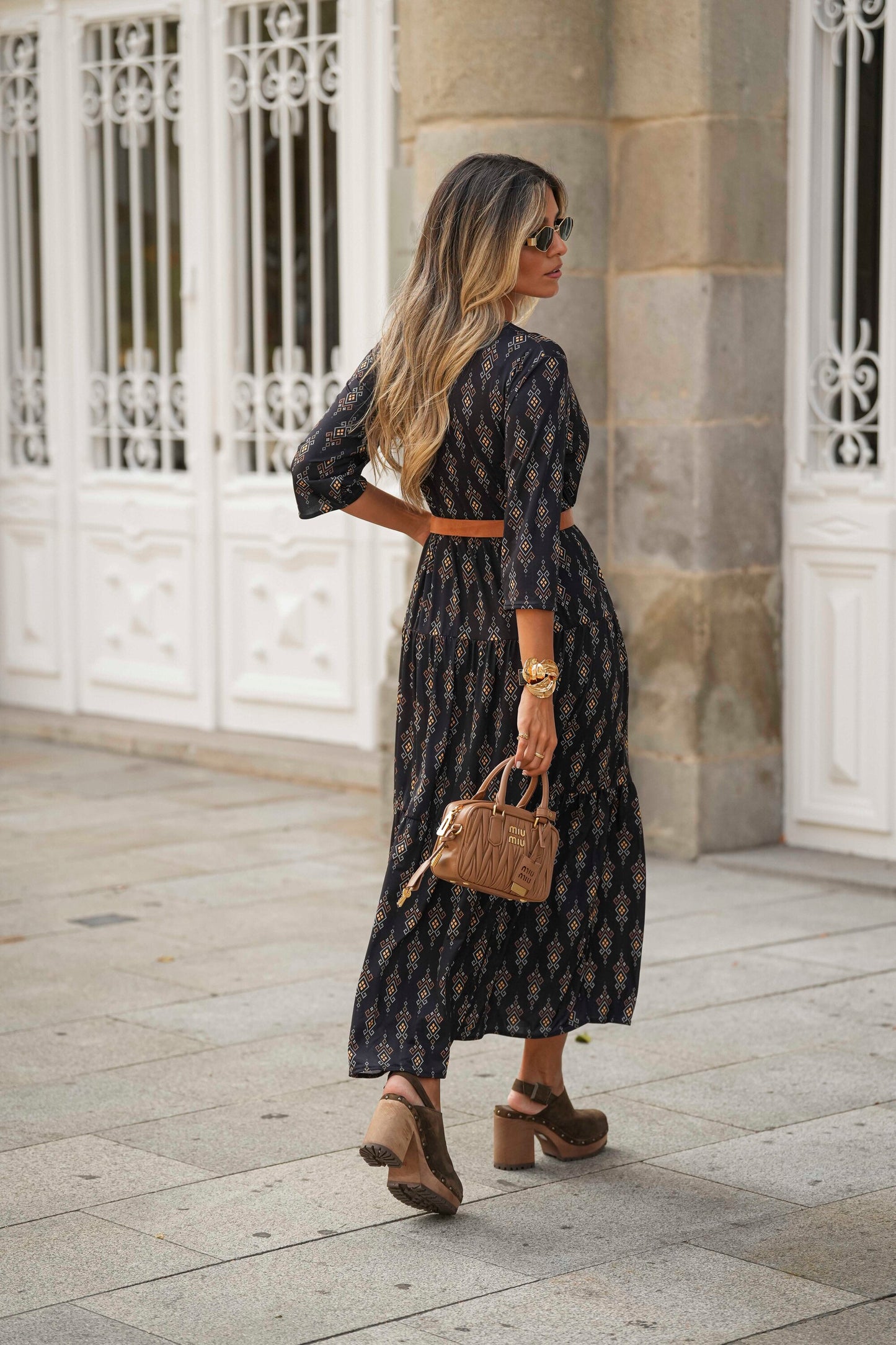 Long dress in printed knit