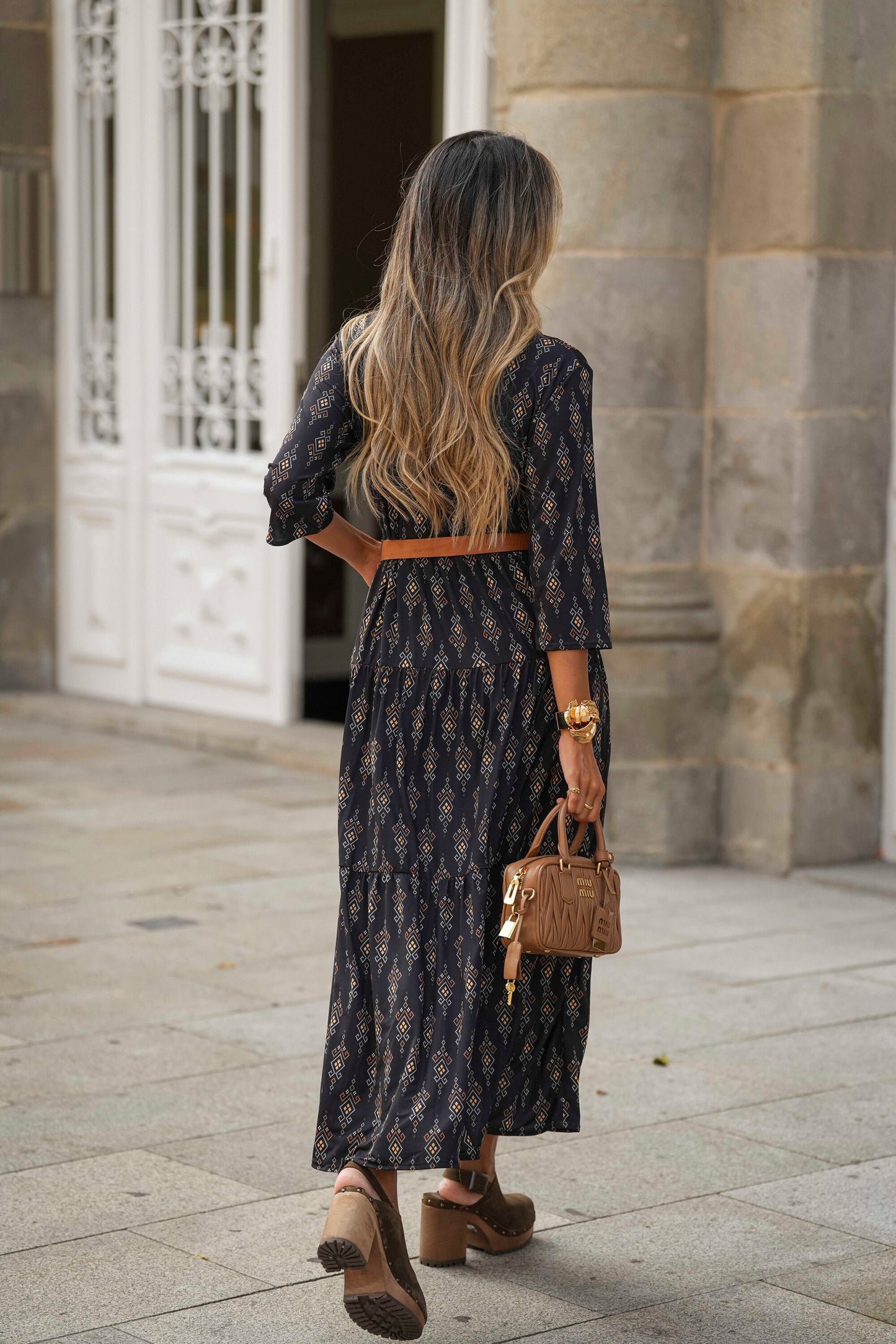 Long dress in printed knit