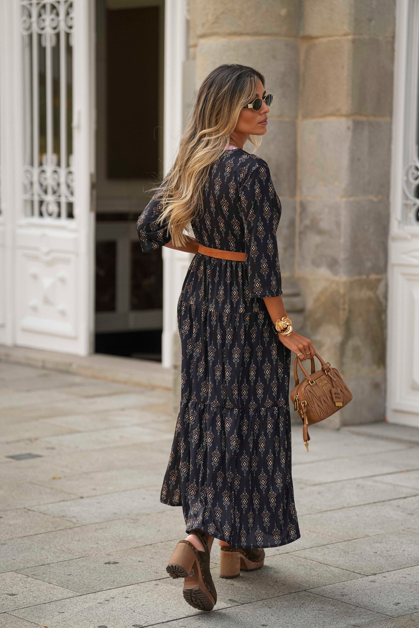 Long dress in printed knit