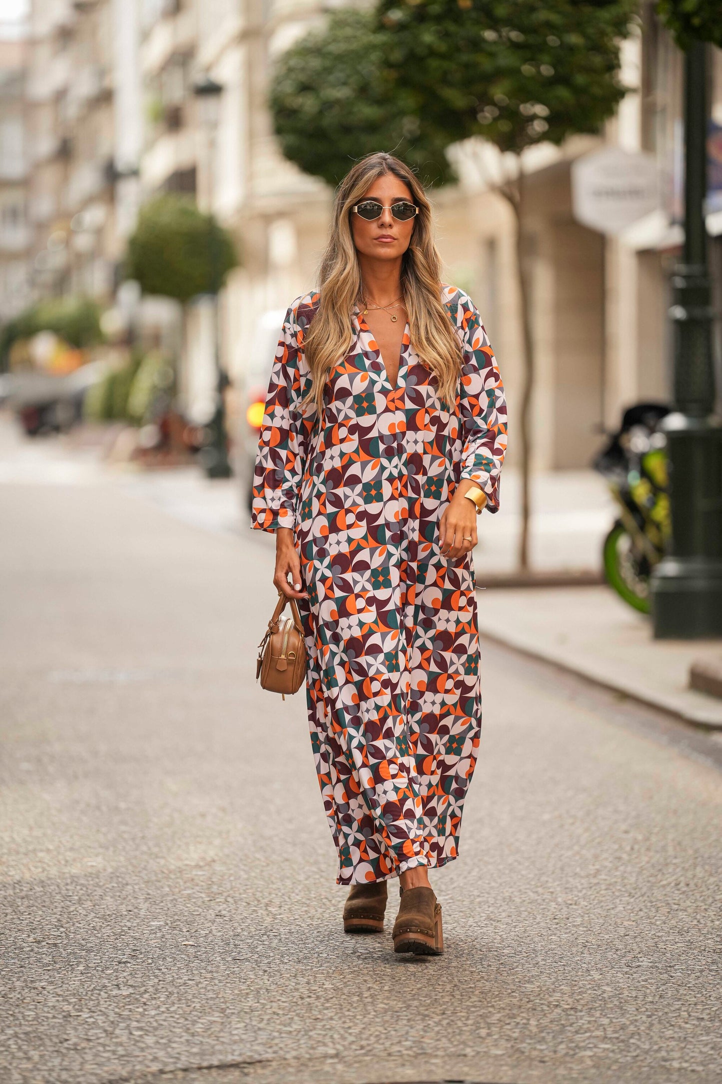 Long dress in printed knit