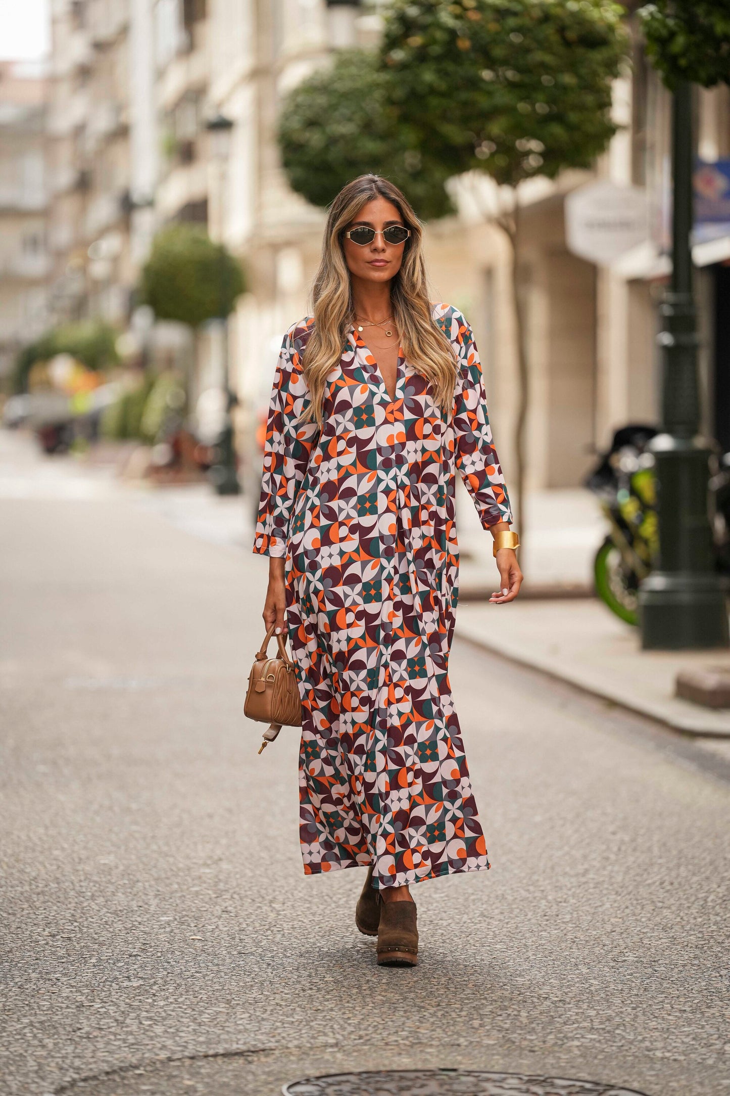 Long dress in printed knit