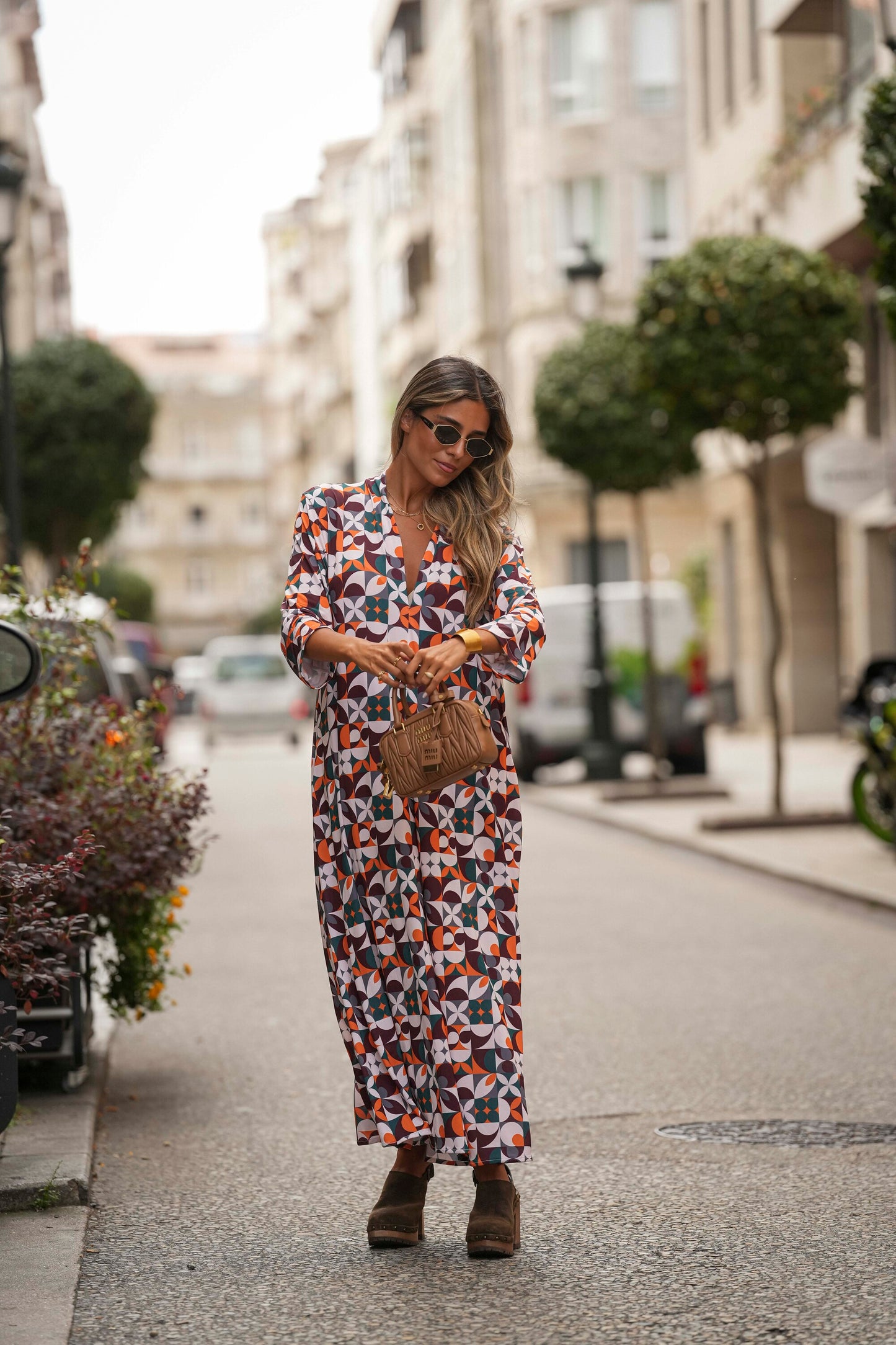 Long dress in printed knit