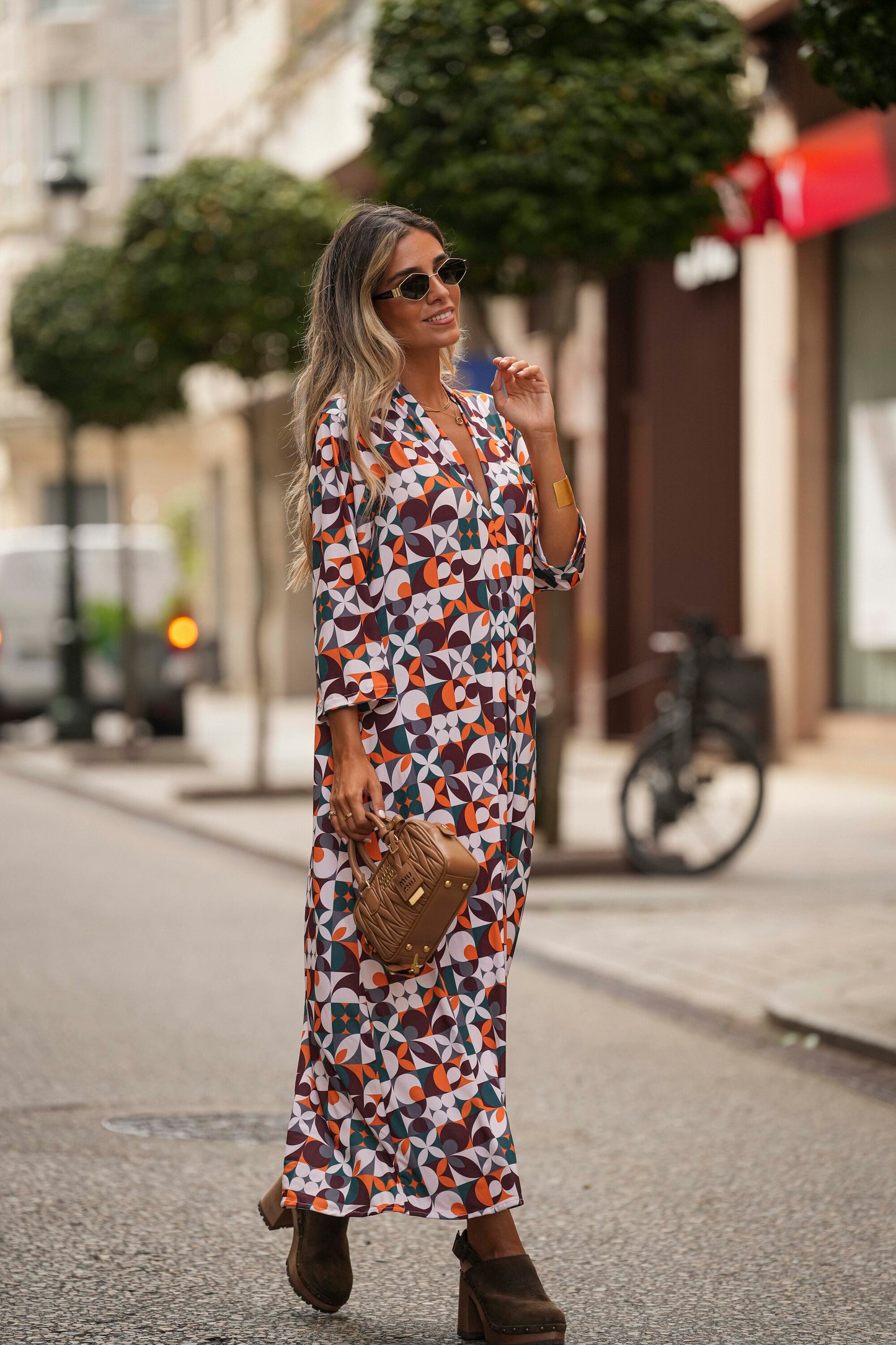 Long dress in printed knit