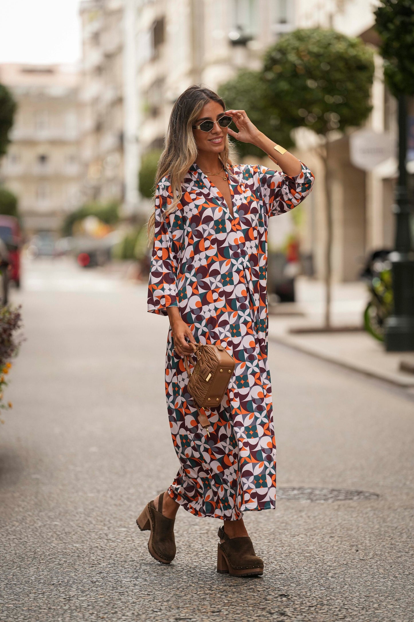 Long dress in printed knit