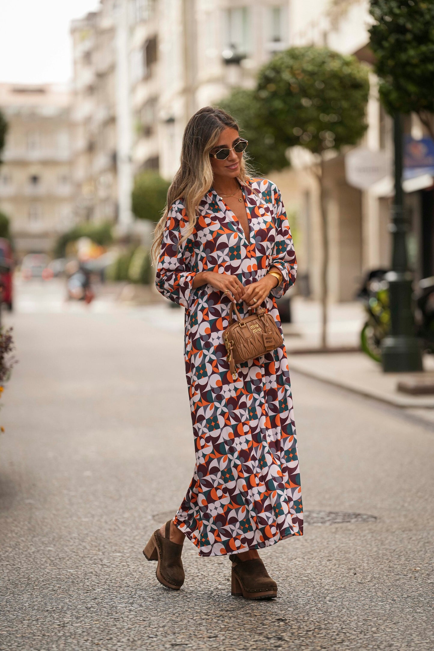 Long dress in printed knit