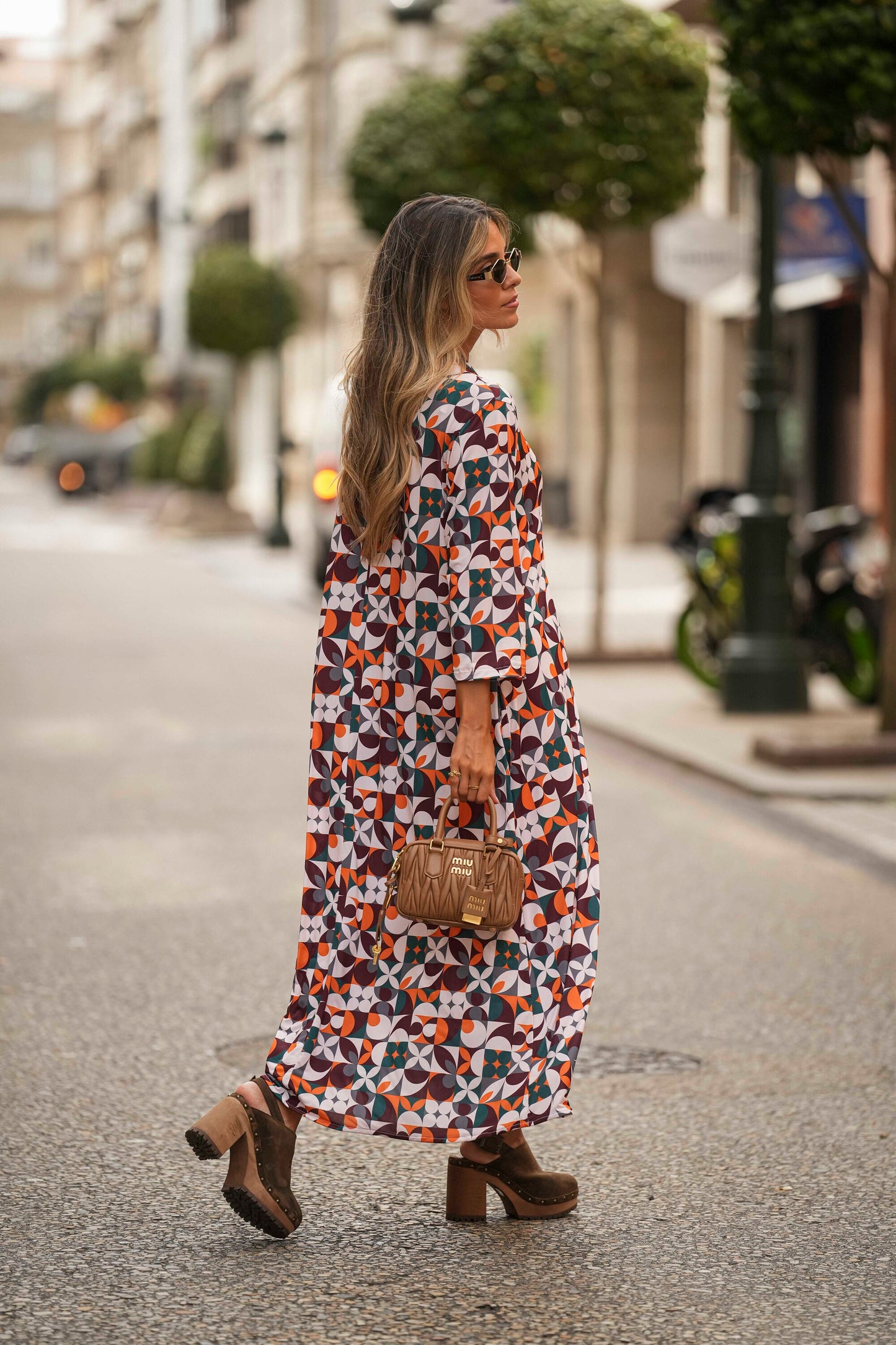 Long dress in printed knit