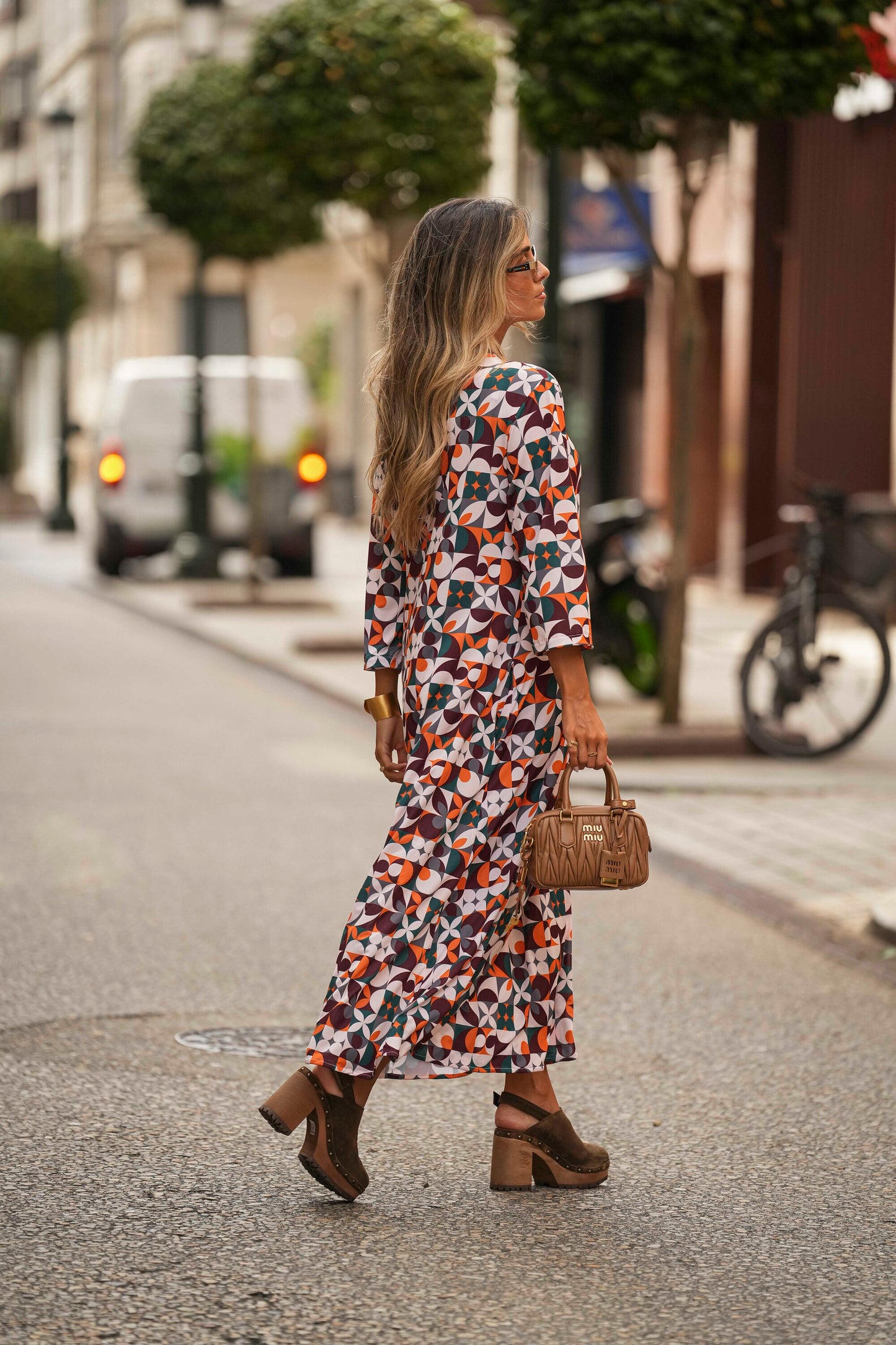 Long dress in printed knit