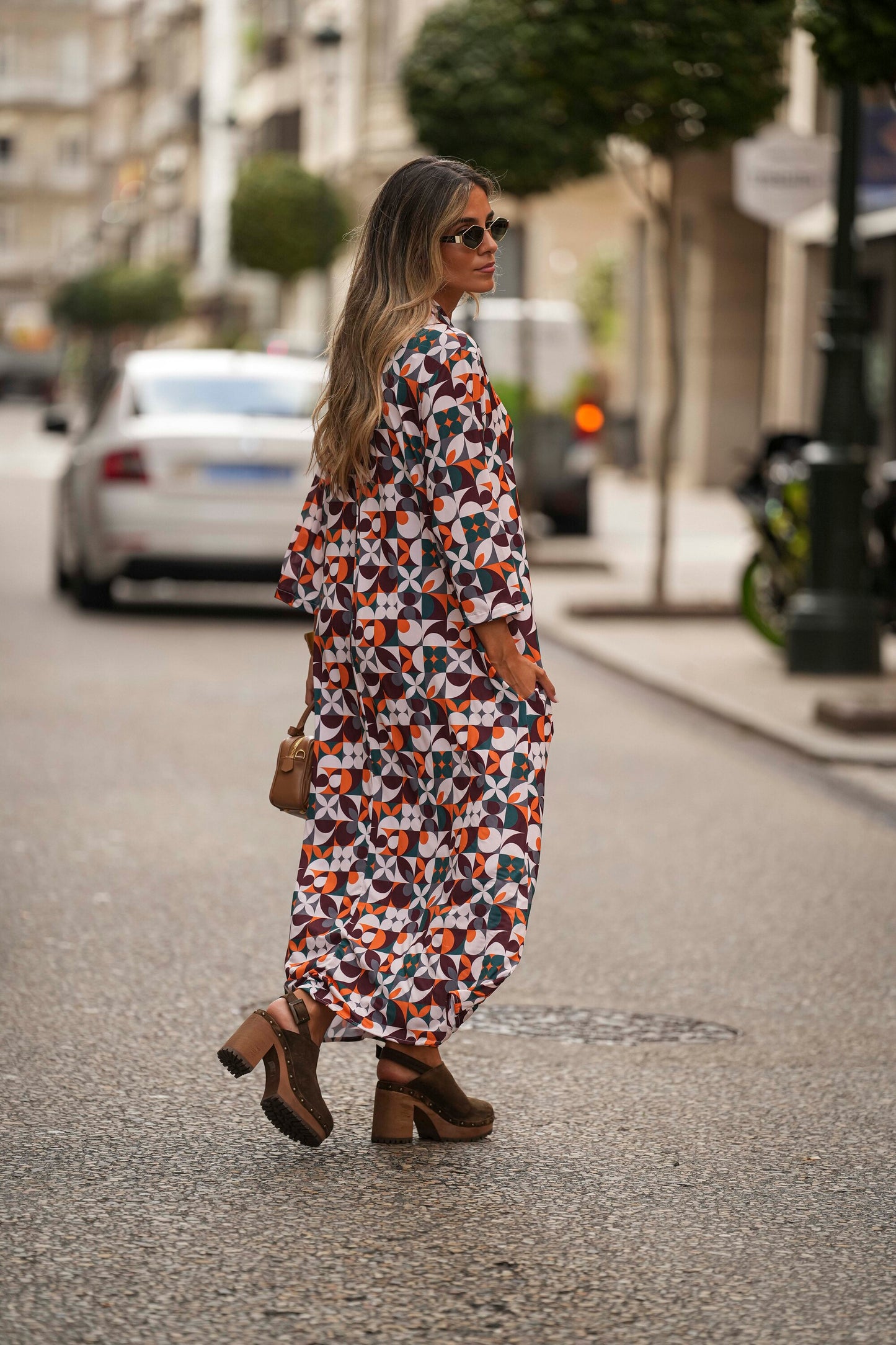 Vestido comprido em malha estampada