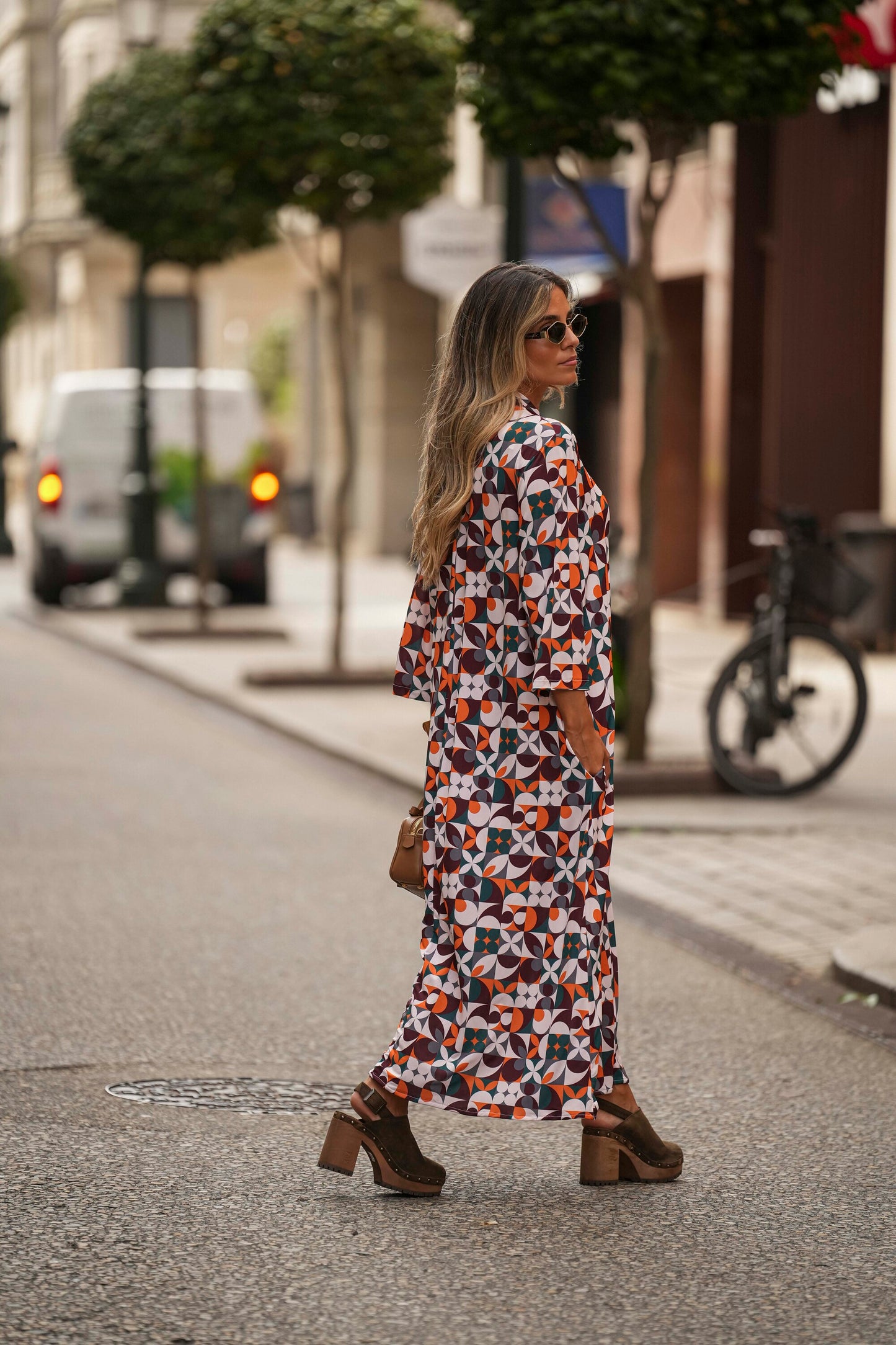 Long dress in printed knit