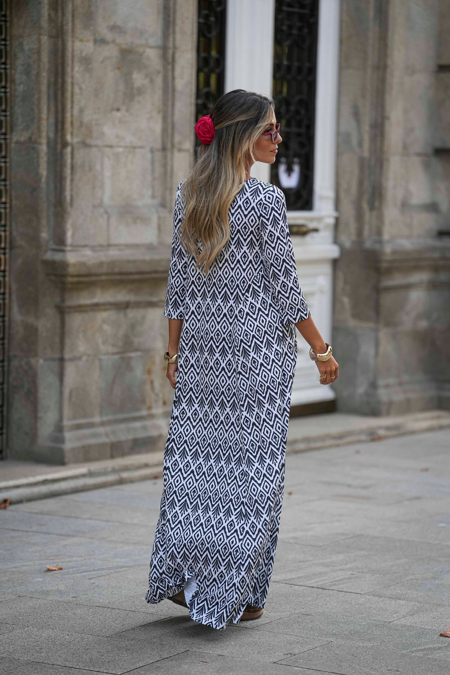 Long dress in printed knit