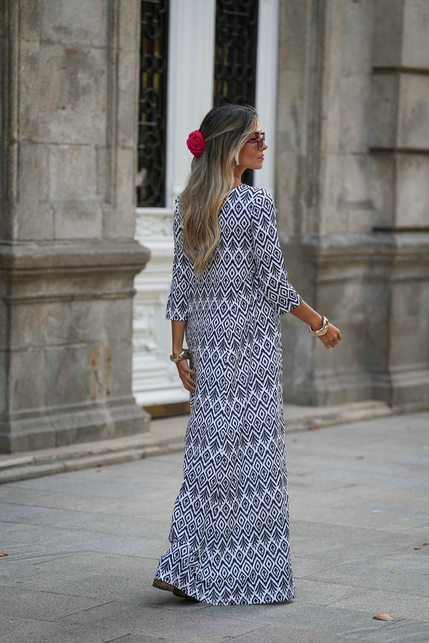 Long dress in printed knit