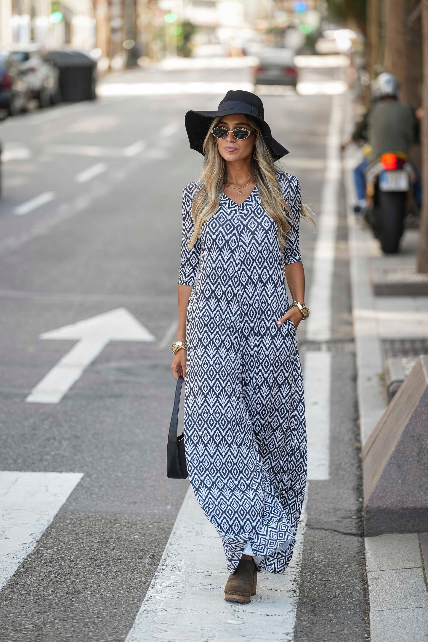 Long jumpsuit in printed knit