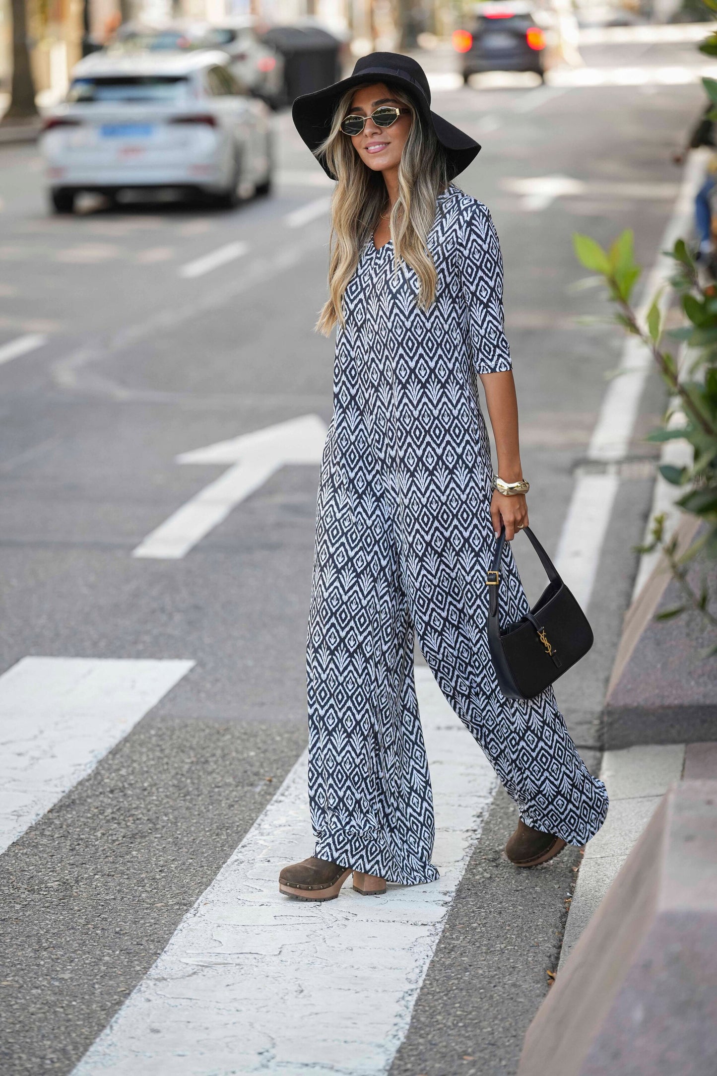 Long jumpsuit in printed knit