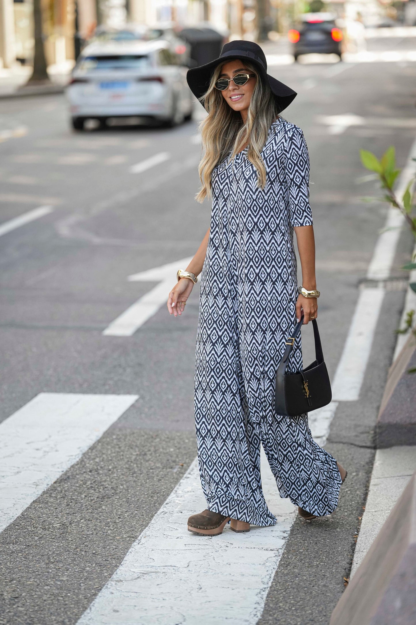 Long jumpsuit in printed knit