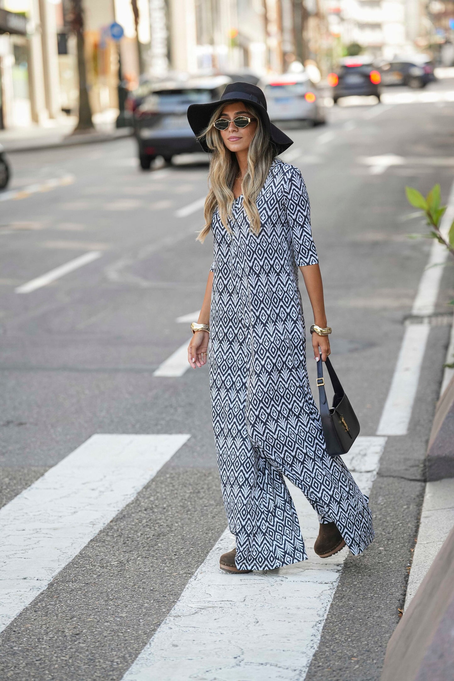 Long jumpsuit in printed knit