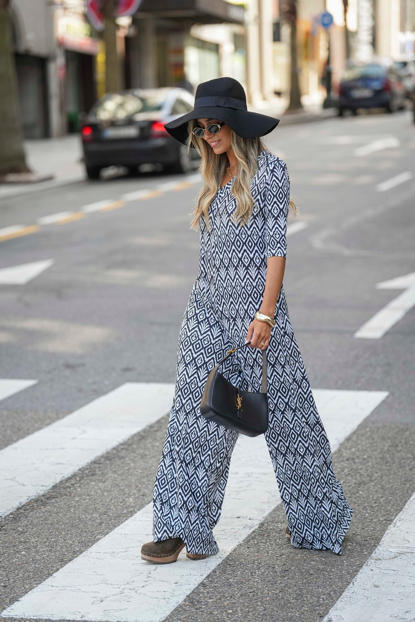 Long jumpsuit in printed knit