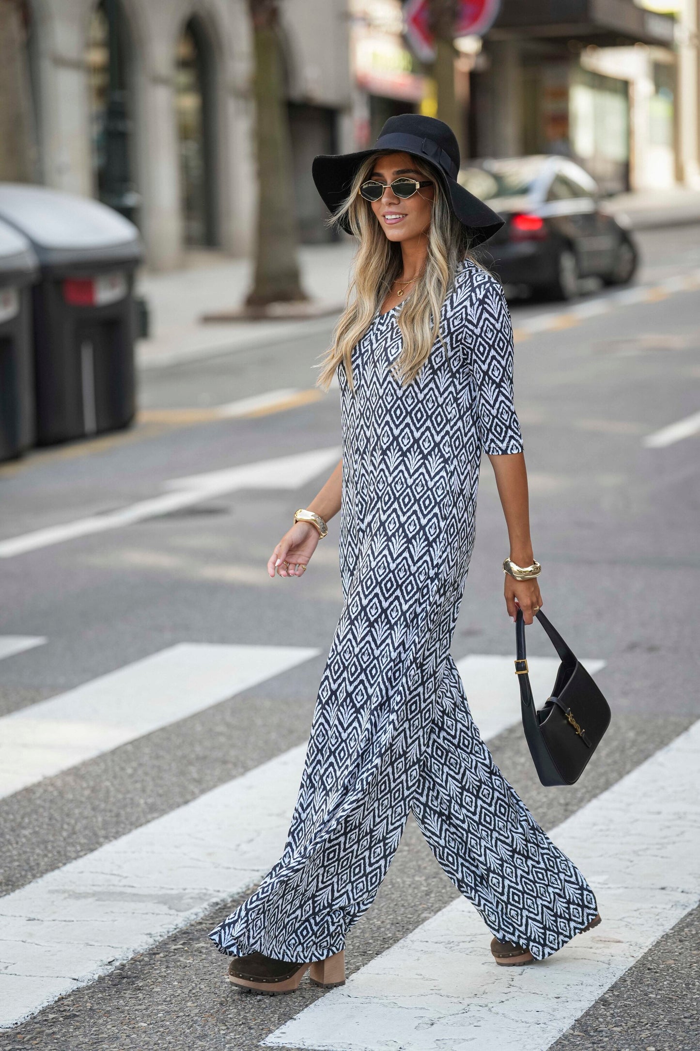 Long jumpsuit in printed knit