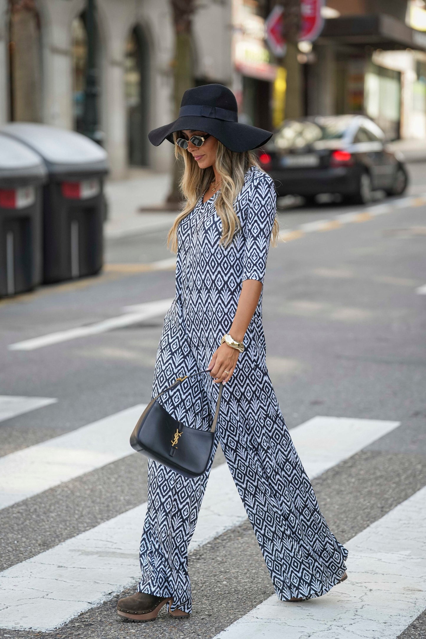 Long jumpsuit in printed knit