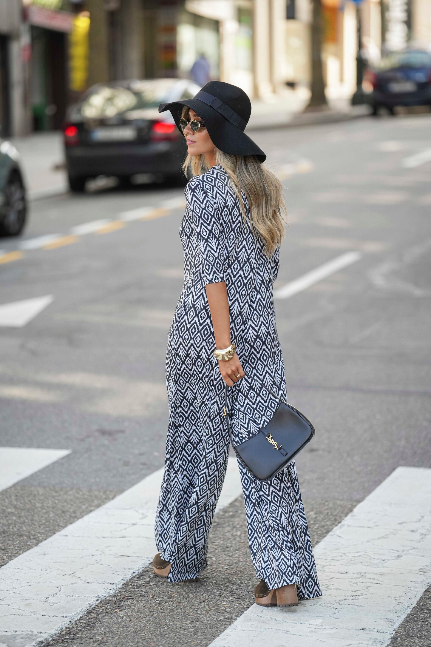 Long jumpsuit in printed knit