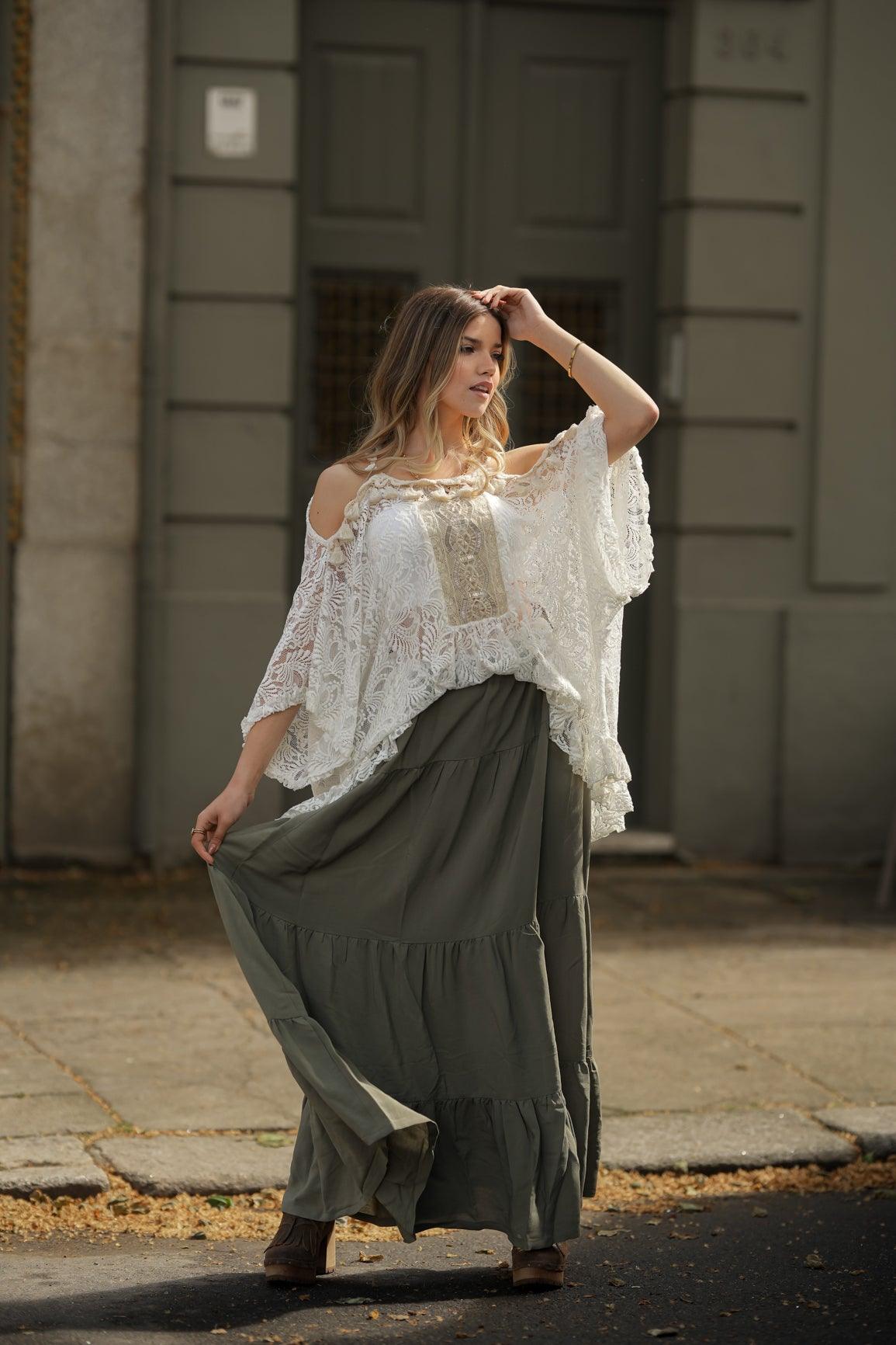 Long skirt with ruffles