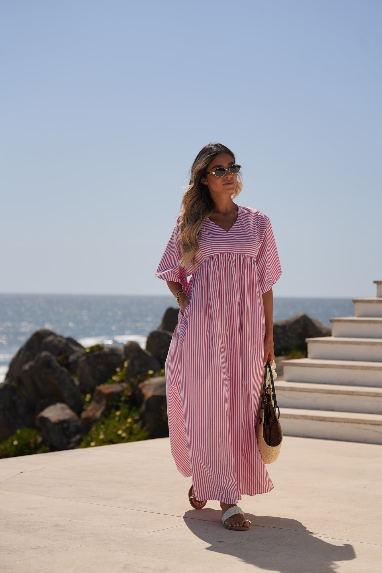 Vestido comprido riscas