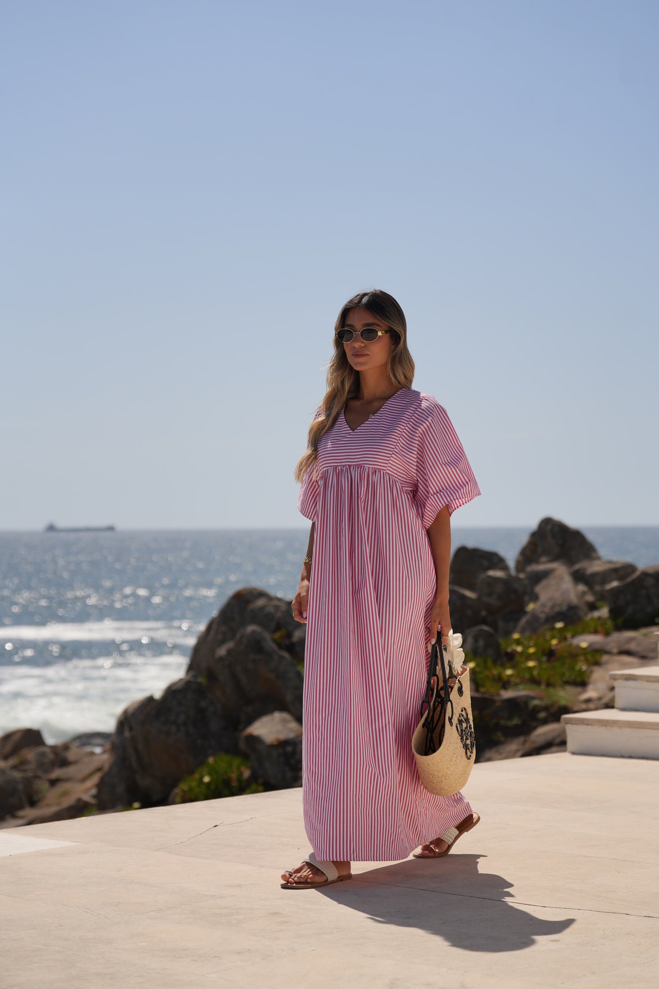 Vestido comprido riscas