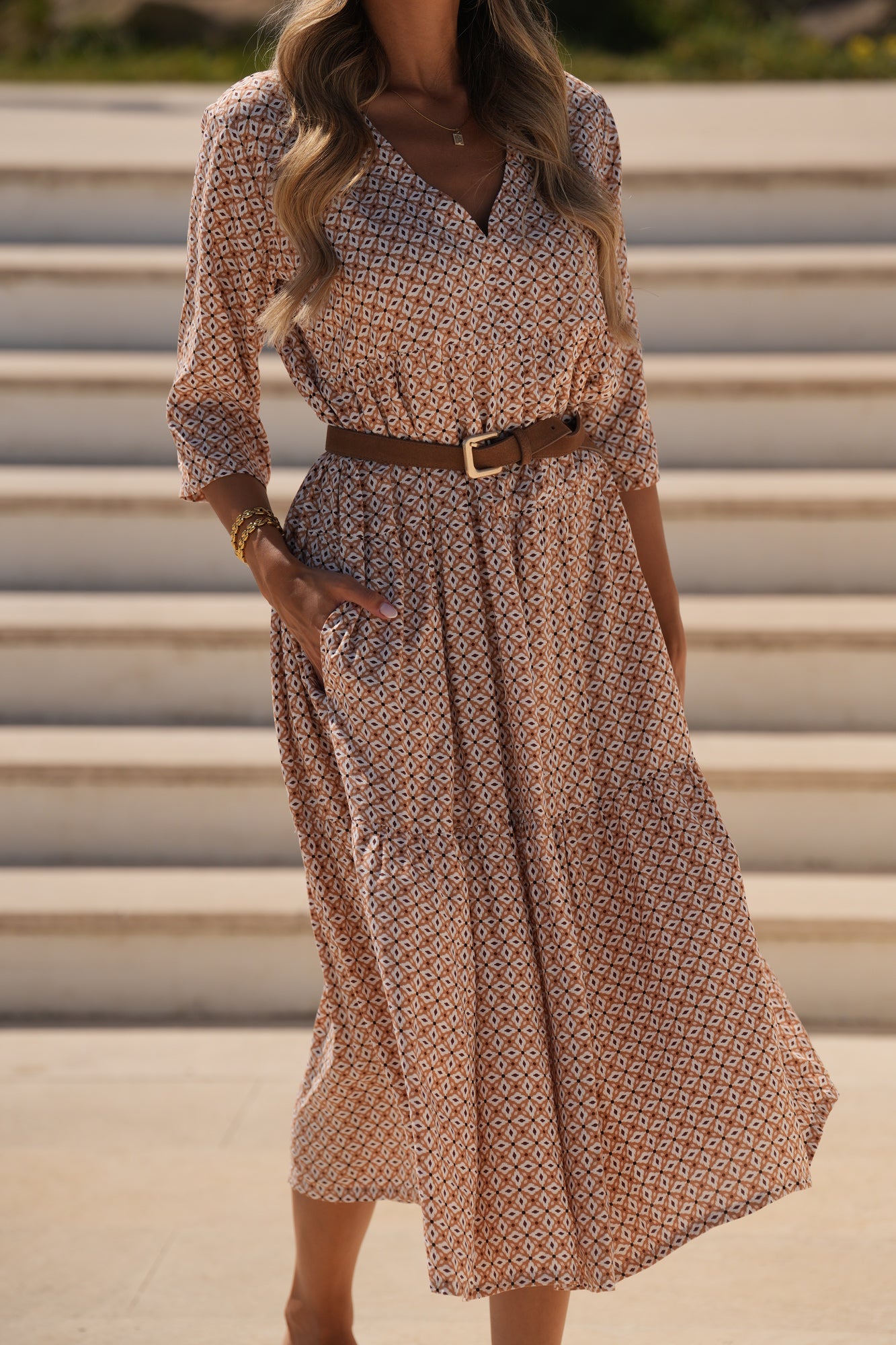 Vestido comprido em viscose estampada