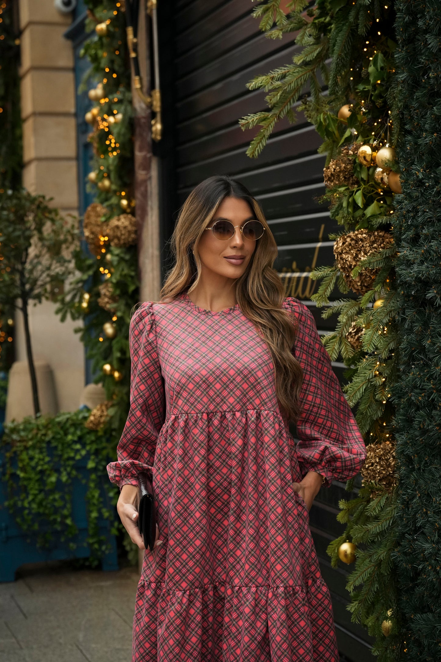 Vestido comprido com folhos em bombazine