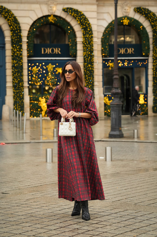 Vestido comprido em xadrez vermelho