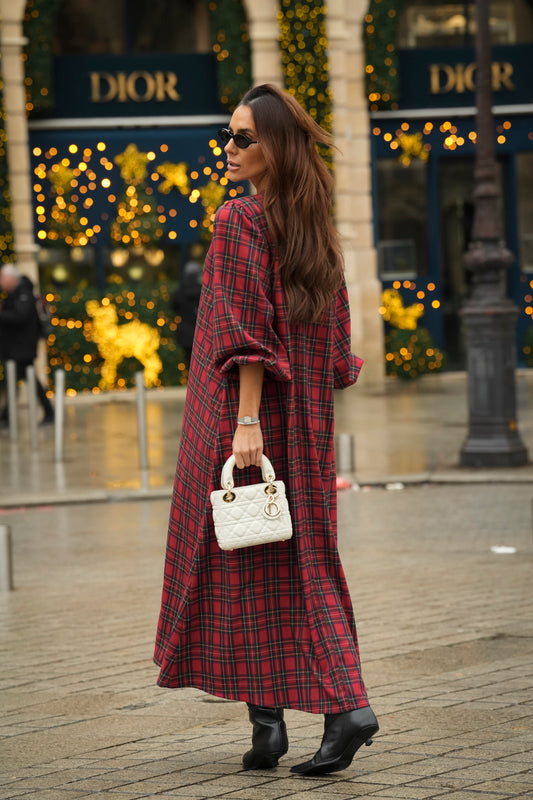 Vestido comprido em xadrez vermelho