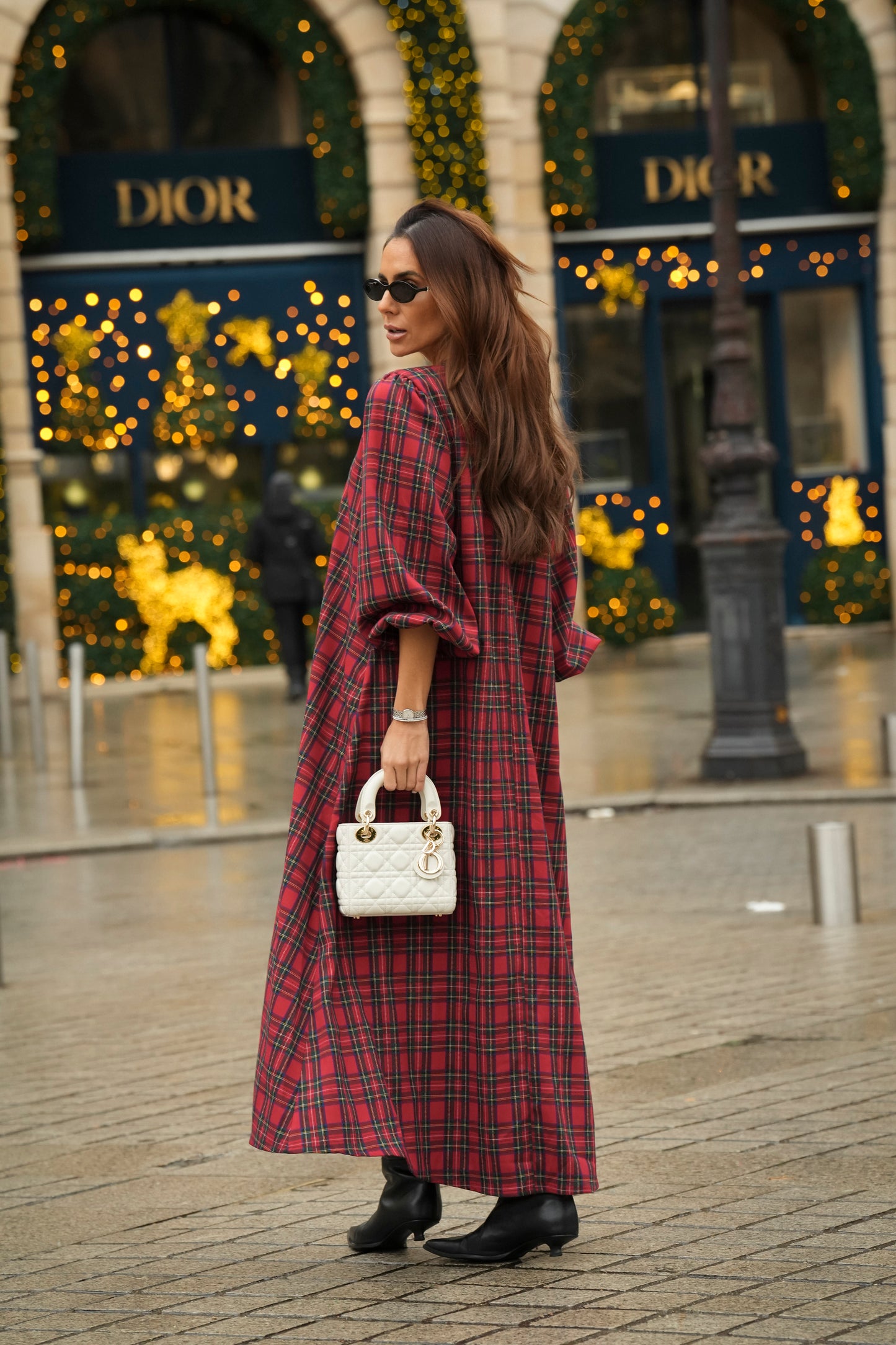 Vestido comprido em xadrez vermelho